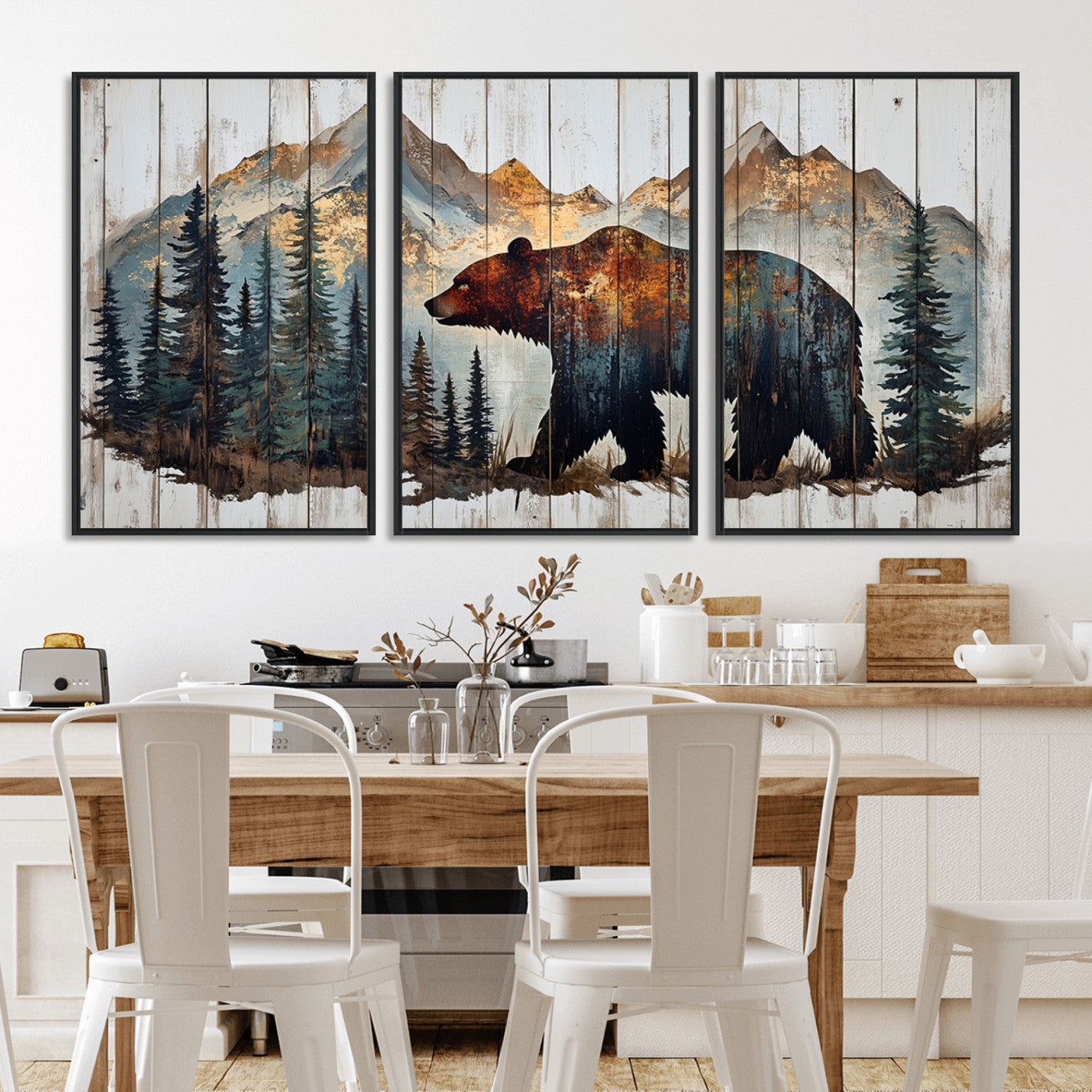 Rustic Grizzly 399 Bear and Mountain Wood Canvas Wall Art -