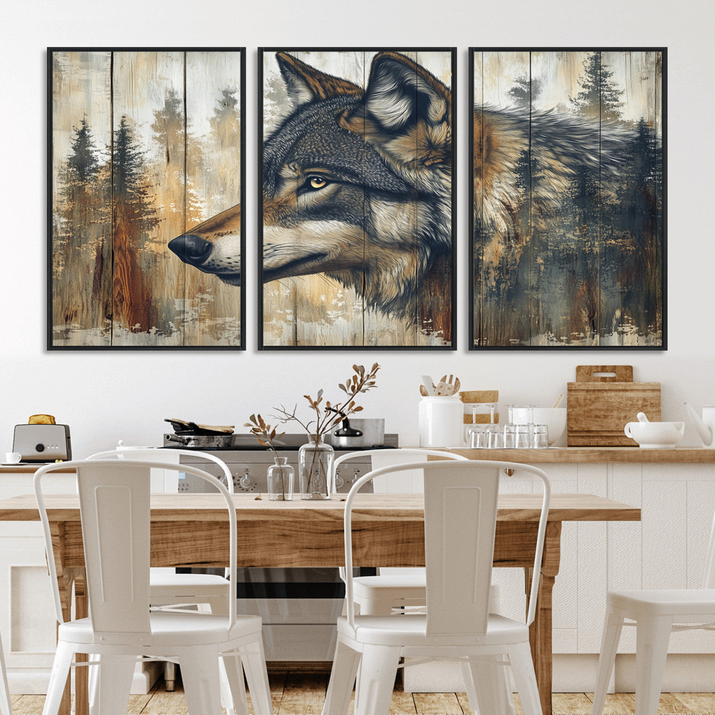 Rustic Wolf Wall Art Canvas Print – Vintage Woodland