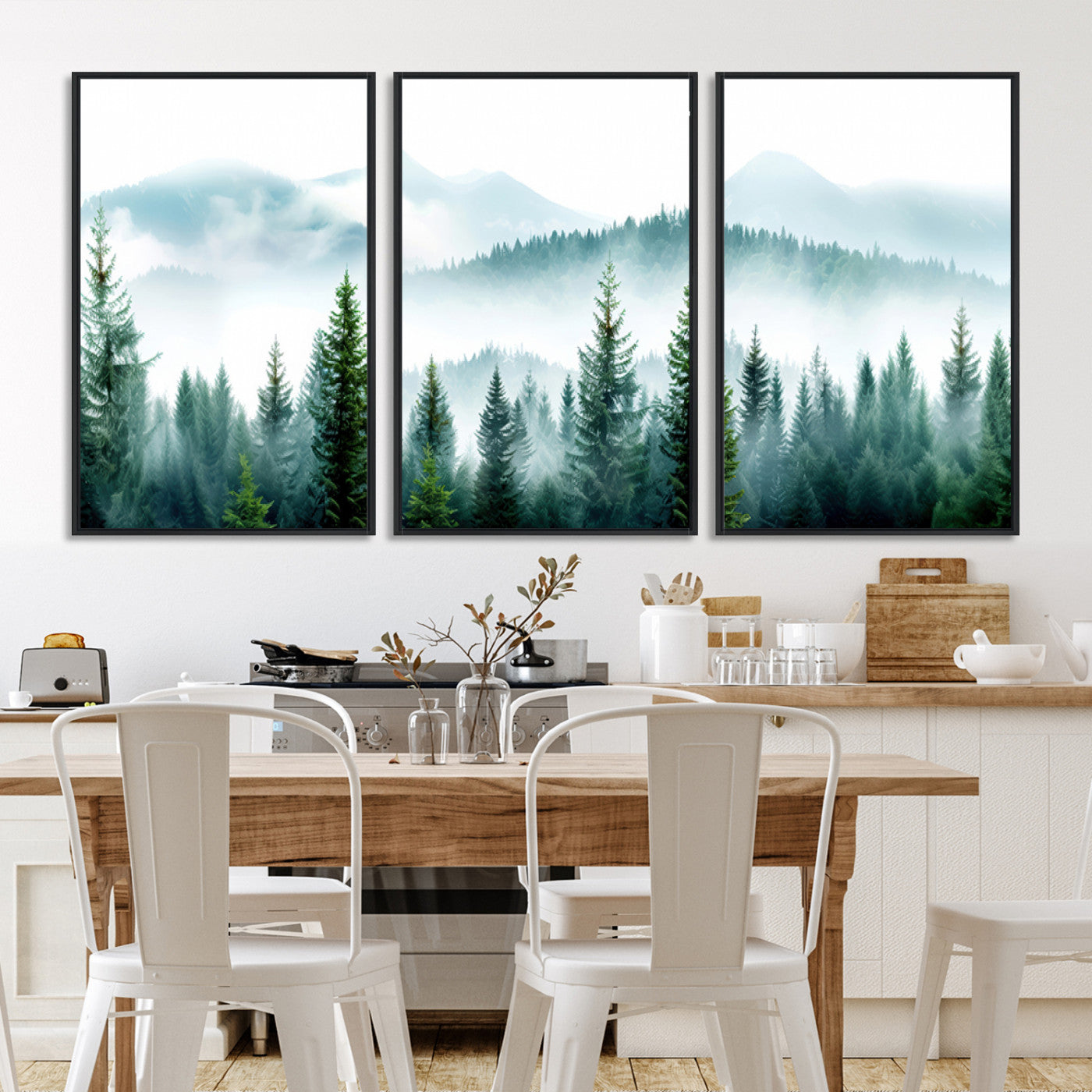Pine Forest Wall Art Canvas Print – Misty Mountains Foggy