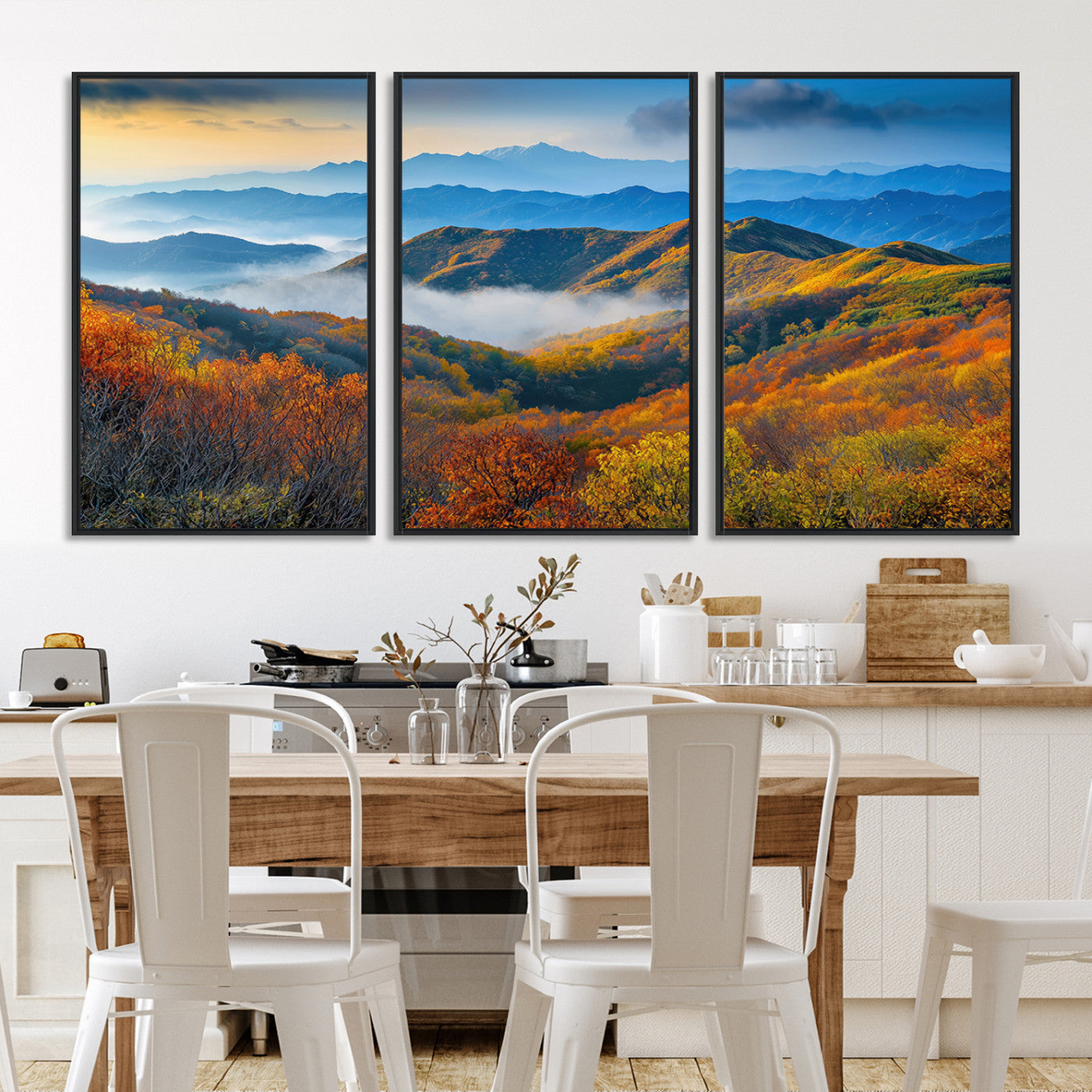 Autumn Mountains Wall Art Canvas Print – Foggy Peaks