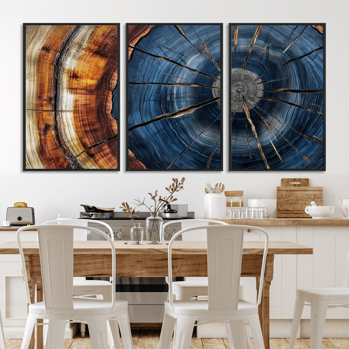 Framed Abstract Tree Ring Wall Art Print Natural Rustic Wood