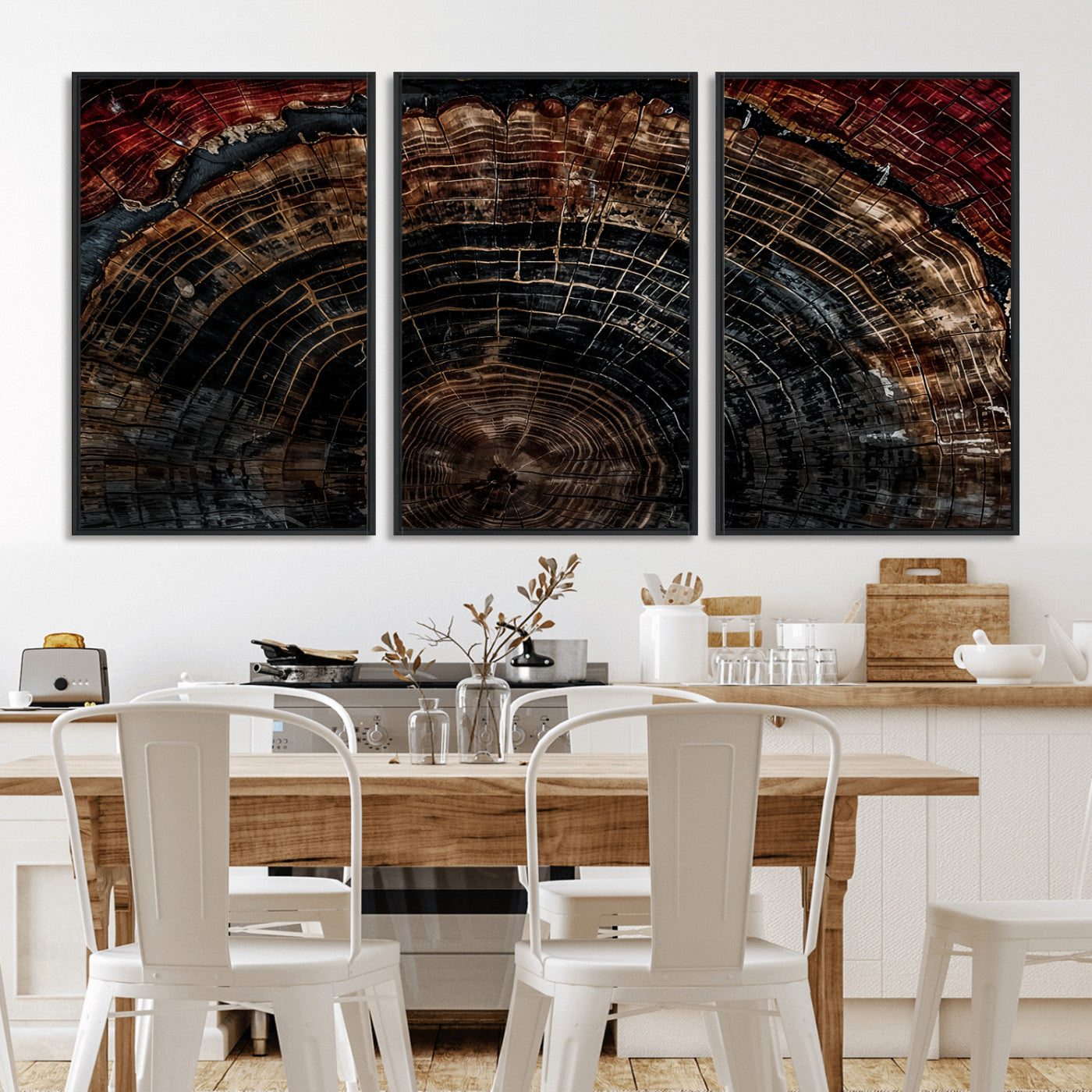 Dark Wood Ring Wall Art Canvas Print – Framed Abstract Tree
