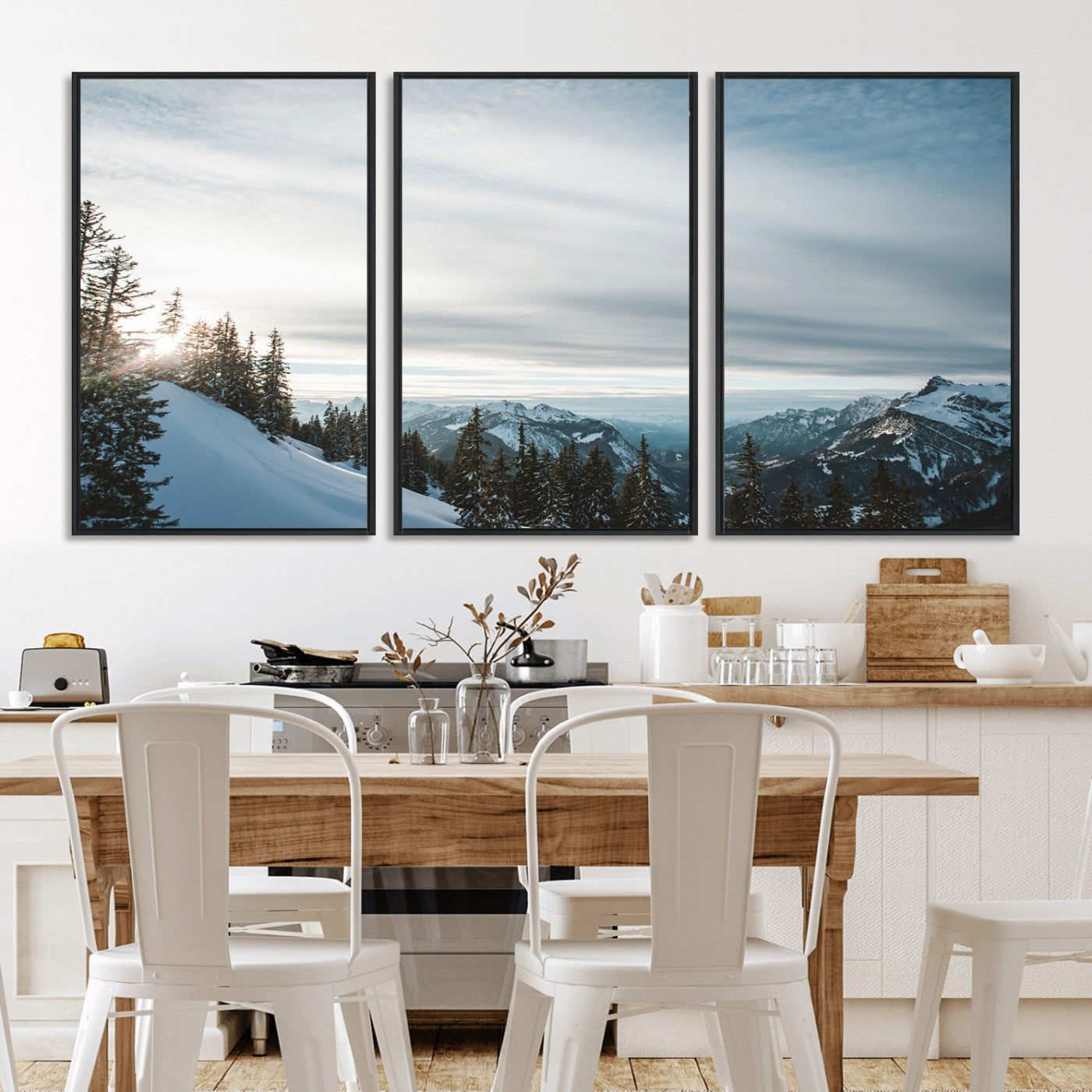 Snowy Mountains Wall Art Canvas Print – Framed Alpine