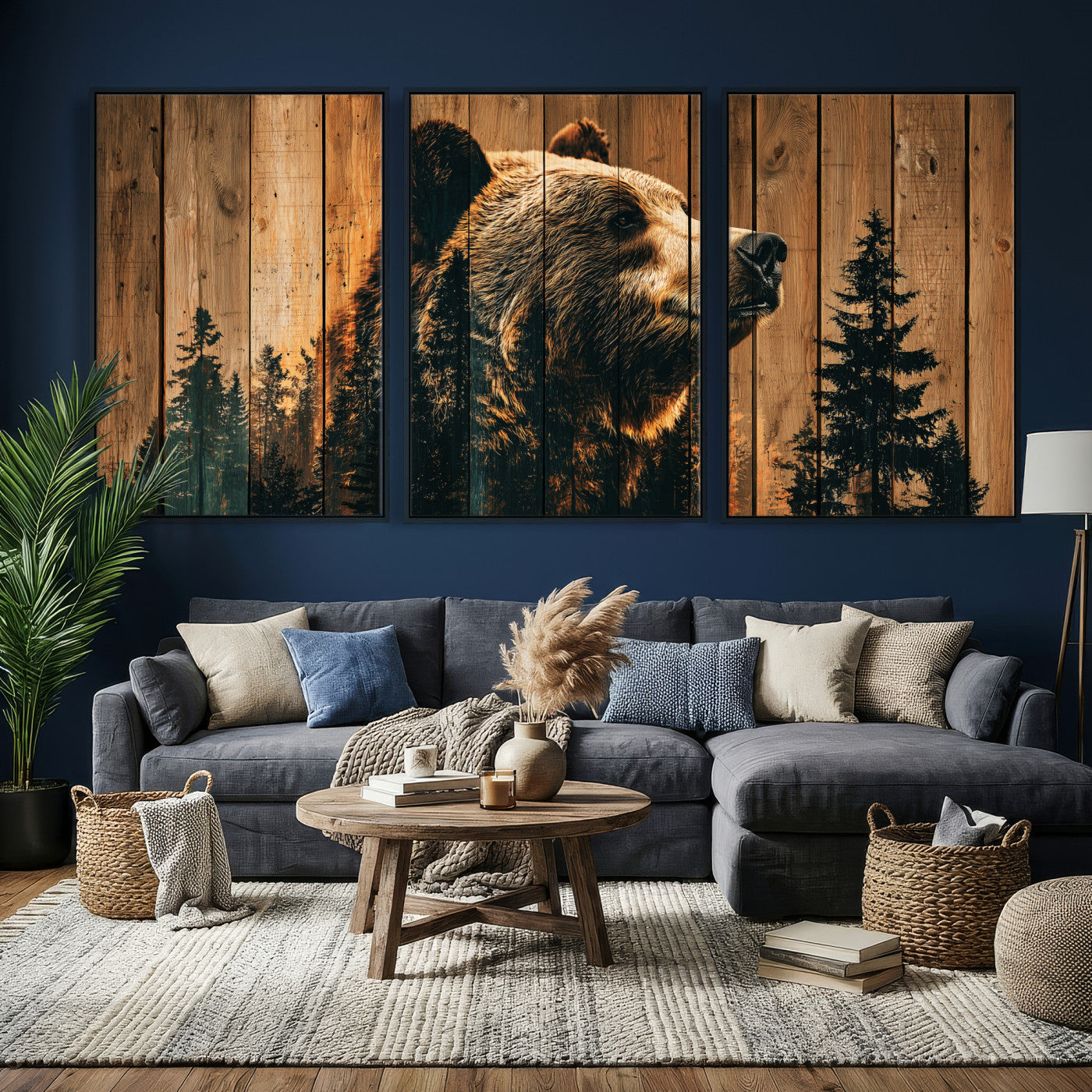 Rustic Bear Wall Art Canvas Print – Woodland Wildlife