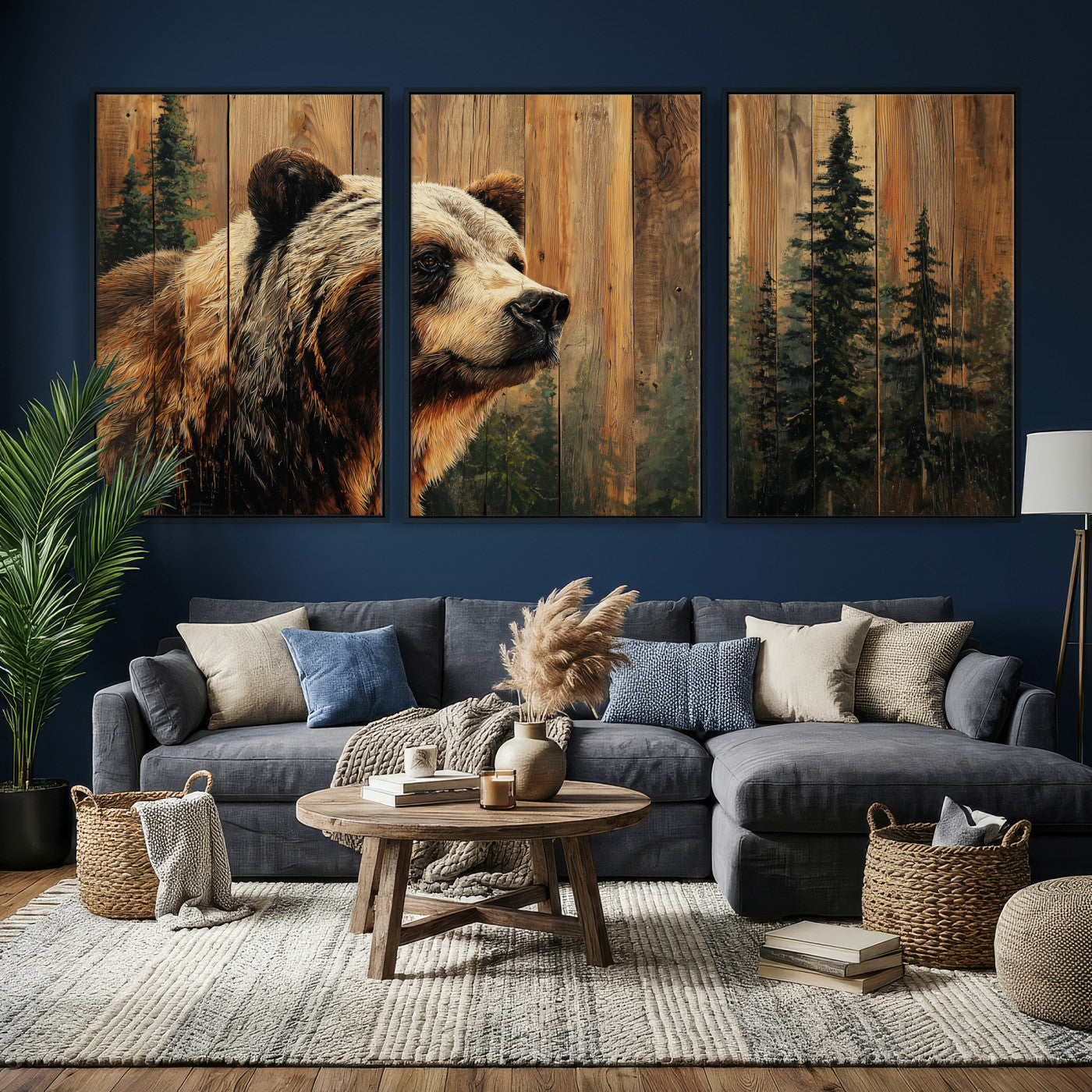 Grizzly Bear Wall Art Canvas Print, Rustic Wildlife Bear