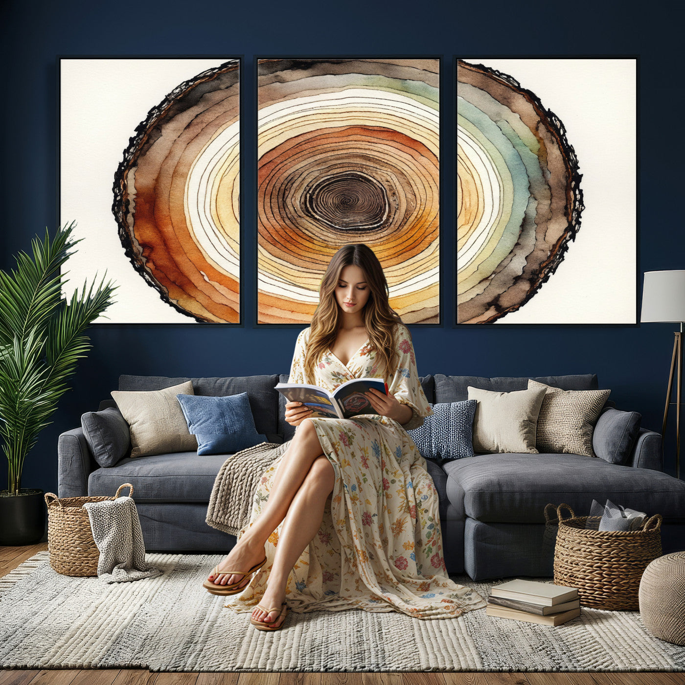 Natural Wood Slice Wall Art Canvas Print, Tree Ring Wall