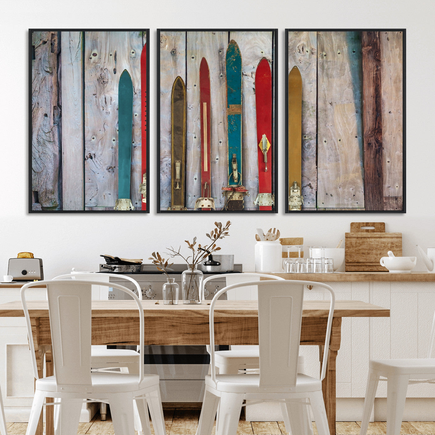 Vintage Wooden Weathered Ski's in Front of an Old Barn Wall