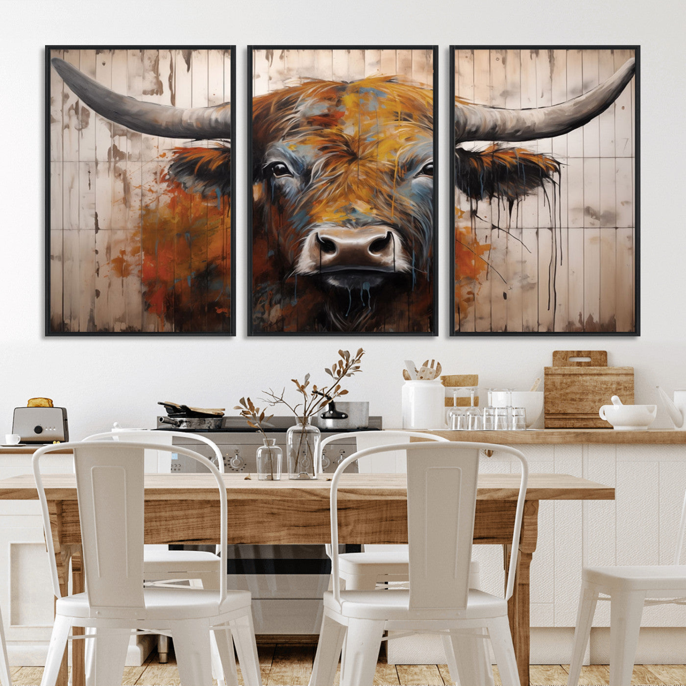 Scottish Highland Cow Cattle Art Print on Wood Style