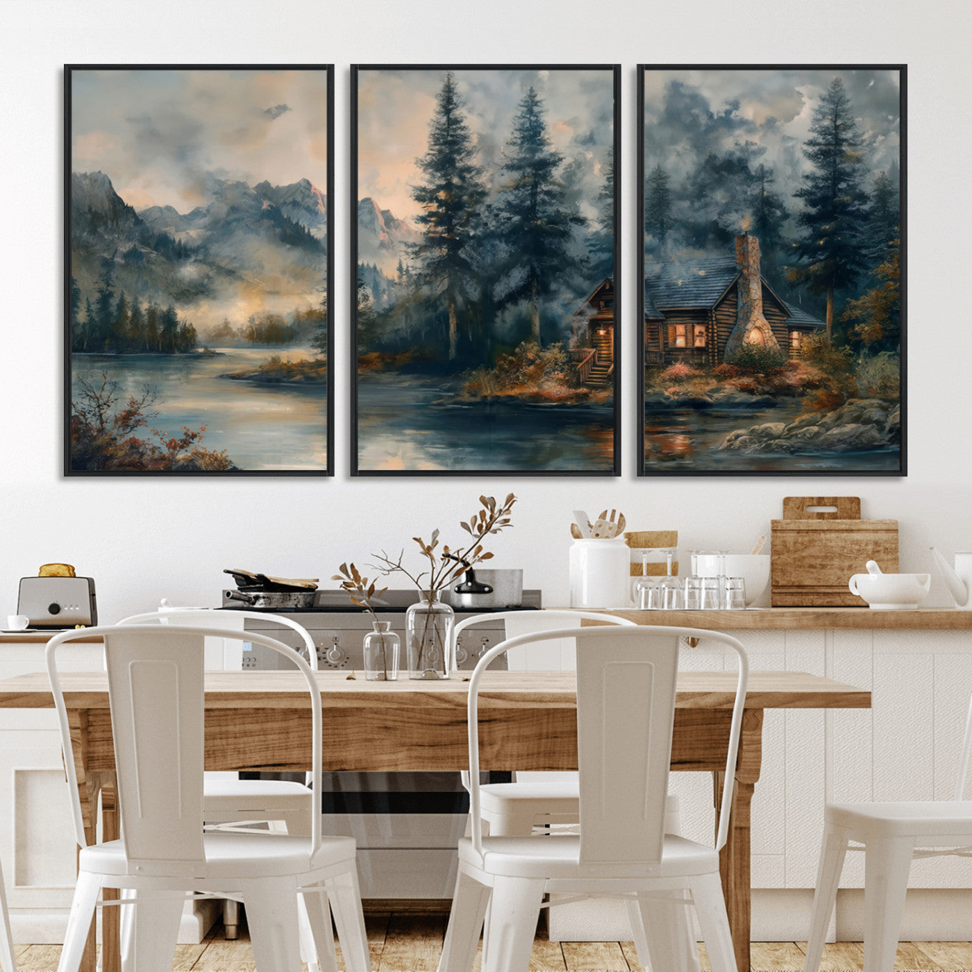 Rustic Cabin Woods Wall Art Print | Lake in a Forest Canvas