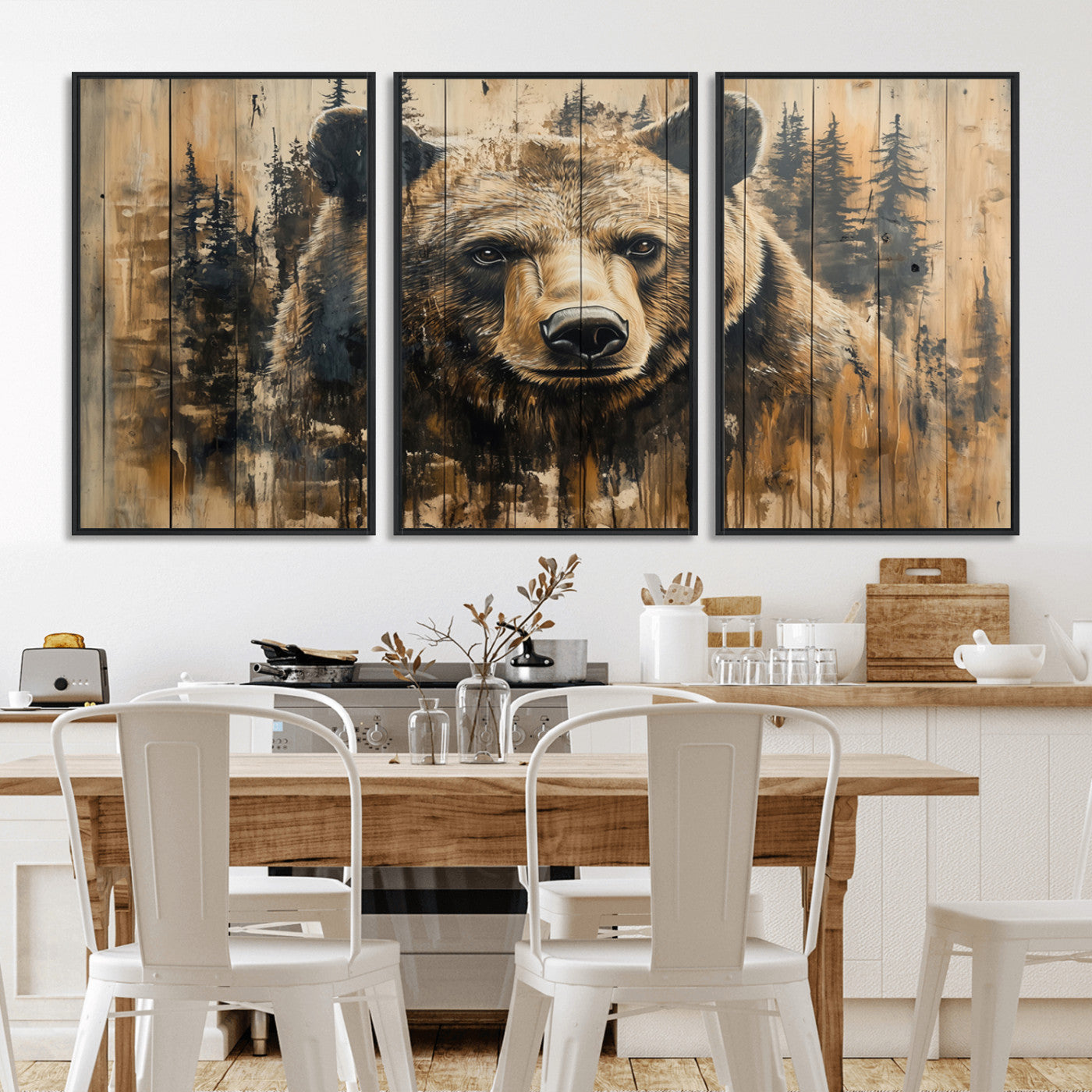Majestic Grizzly 399 Bear Wall Art | 3-Panel Rustic Canvas