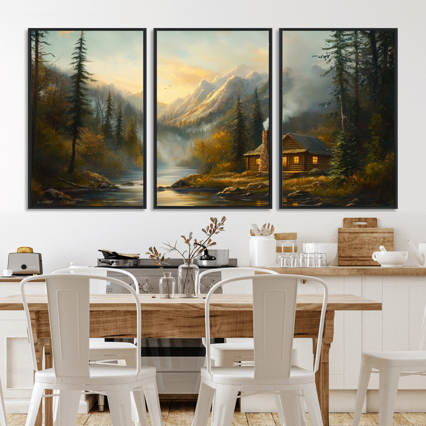Wood Cabin Retreat Mountain at Sunset Wall Art Print -
