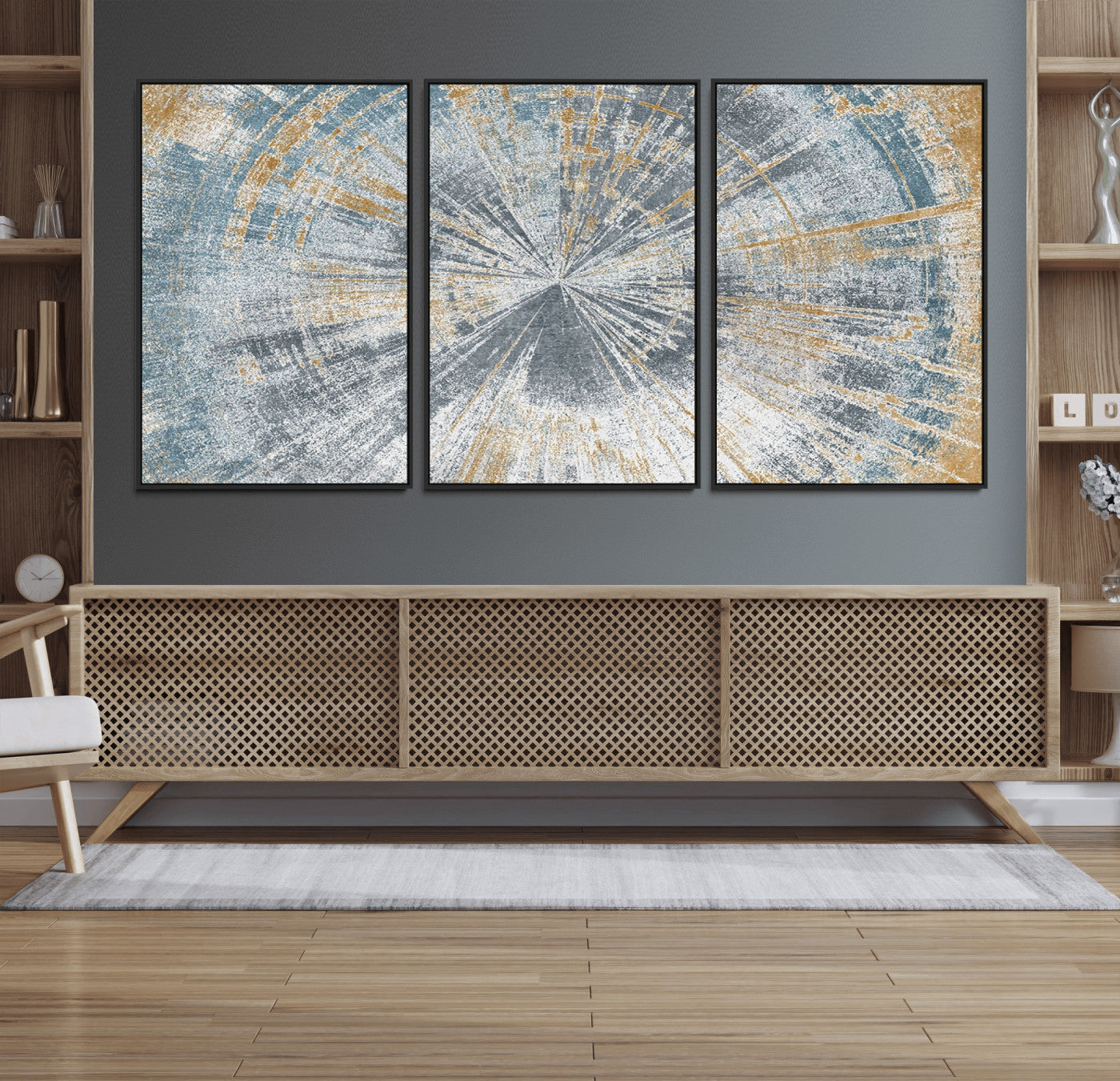 Radiant Abstract Wood Rings Canvas Art – Modern Triptych