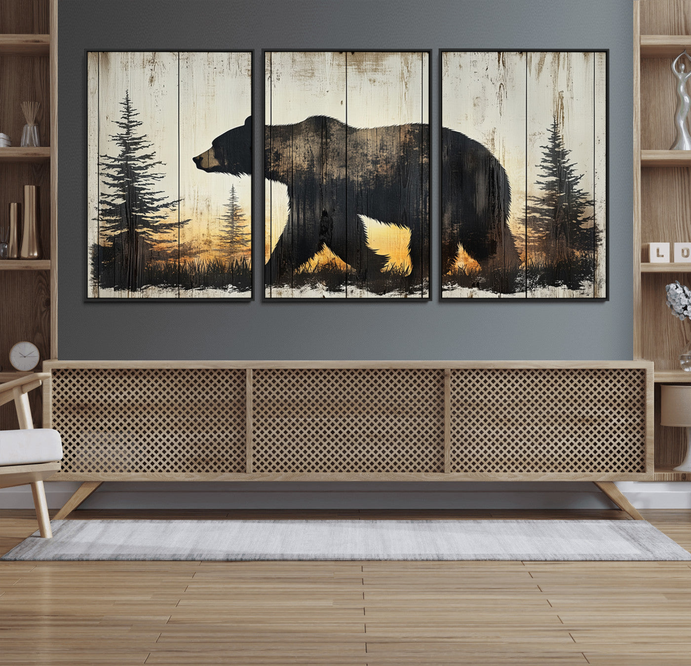 Vintage Bear Wall Art Canvas Print for Farmhouse - Mountain
