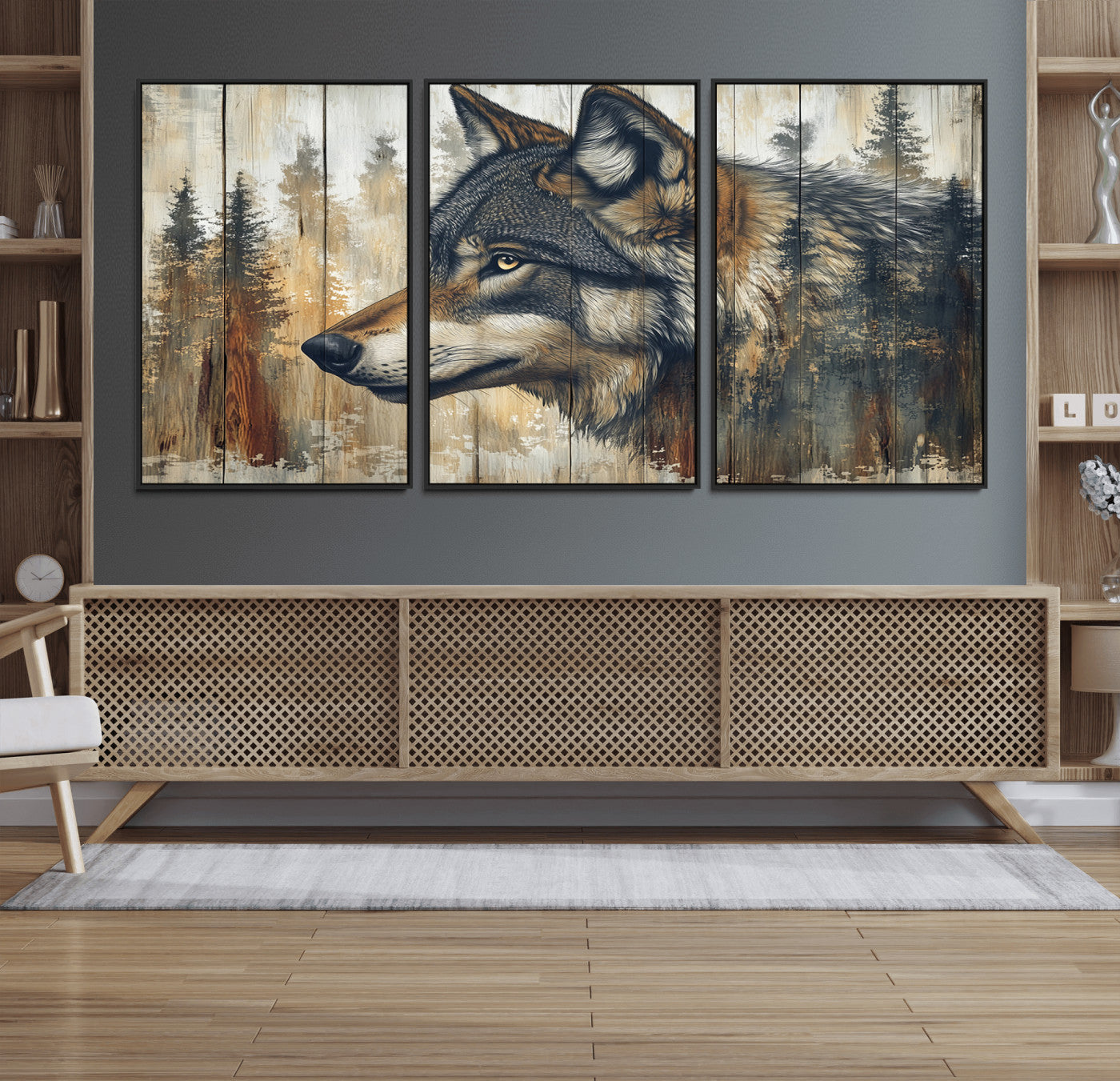 Rustic Wolf Wall Art Canvas Print – Vintage Woodland