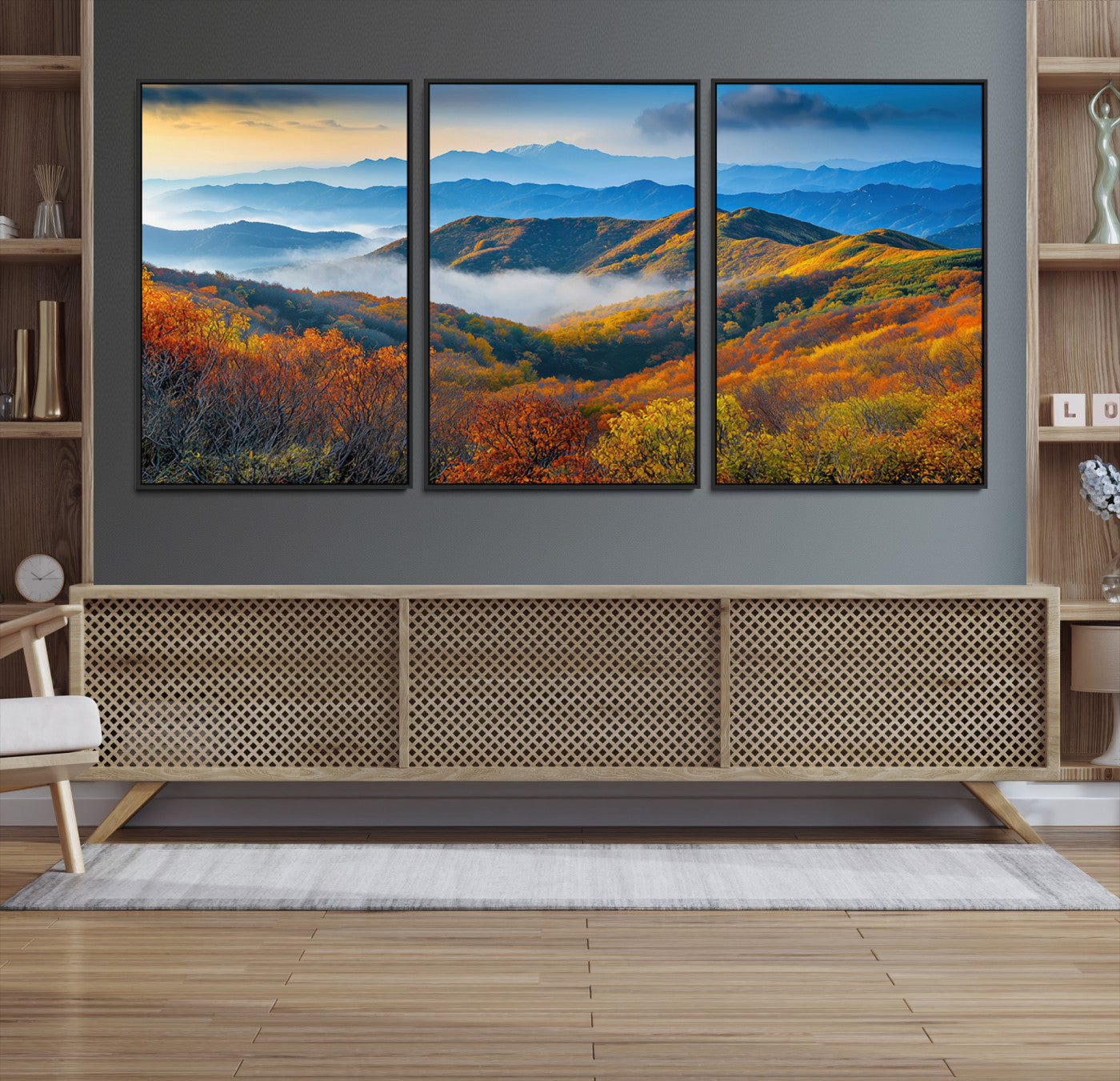 Autumn Mountains Wall Art, Vibrant Fall Foliage Landscape