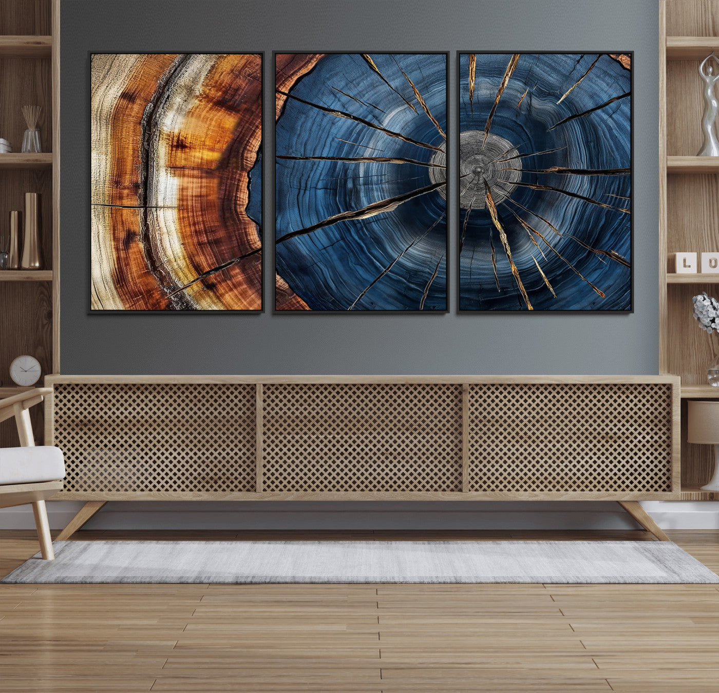 Framed Abstract Tree Ring Wall Art Print Natural Rustic Wood