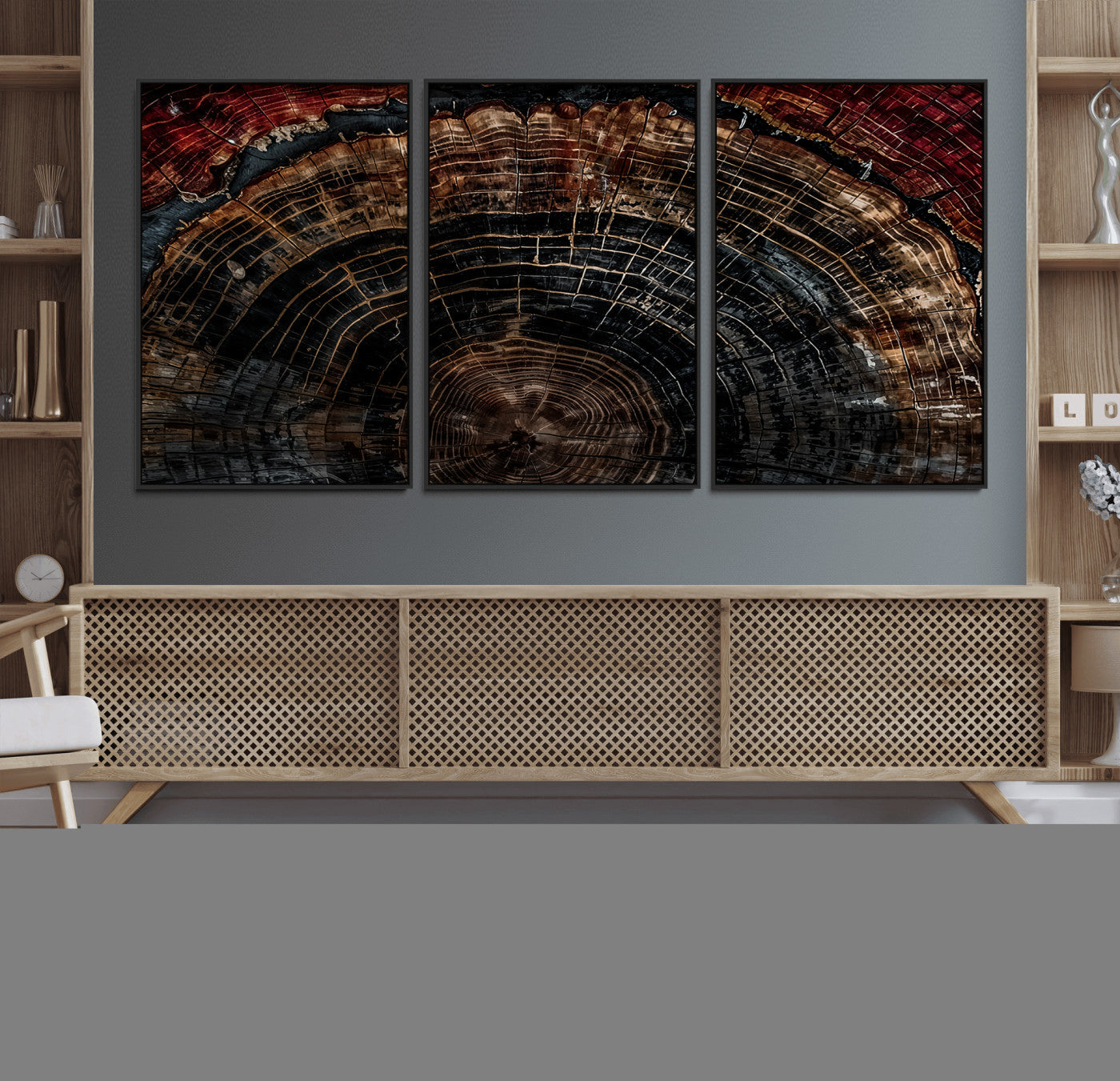 Dark Wood Ring Wall Art Canvas Print – Framed Abstract Tree