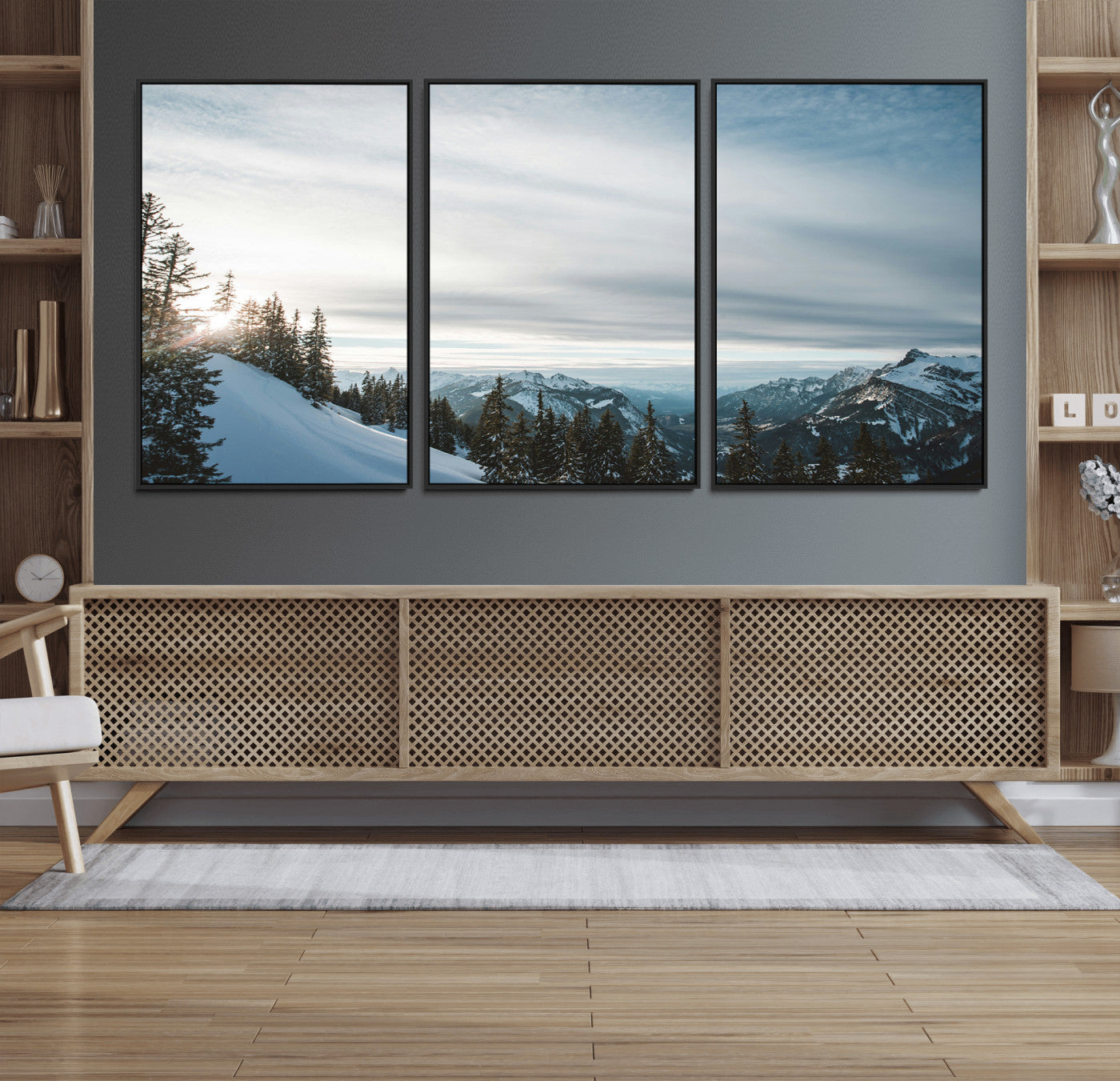 Snowy Mountains Wall Art Canvas Print – Framed Alpine