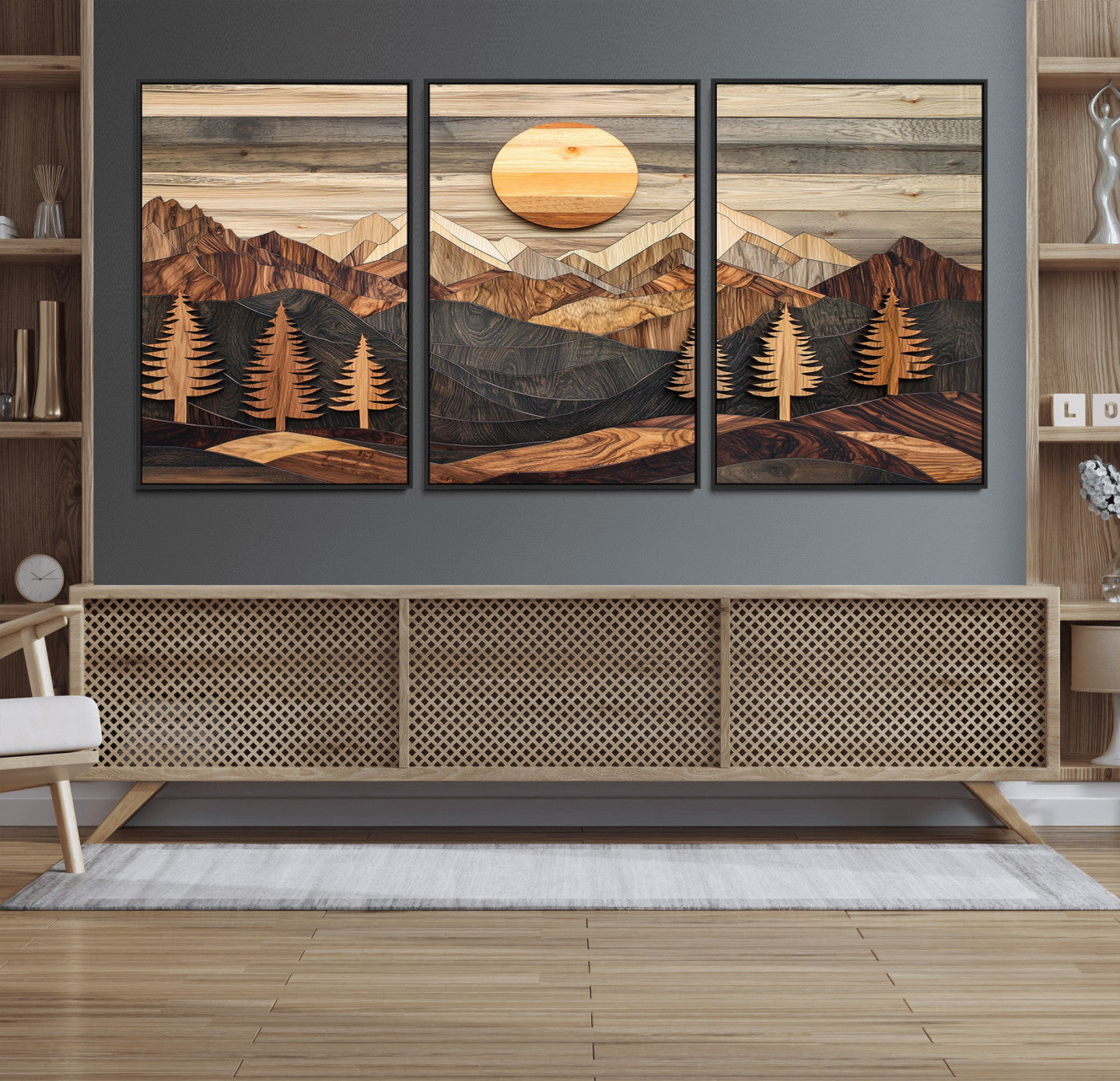 Wood Mountain Wall Art Canvas Print – Layered Forest and
