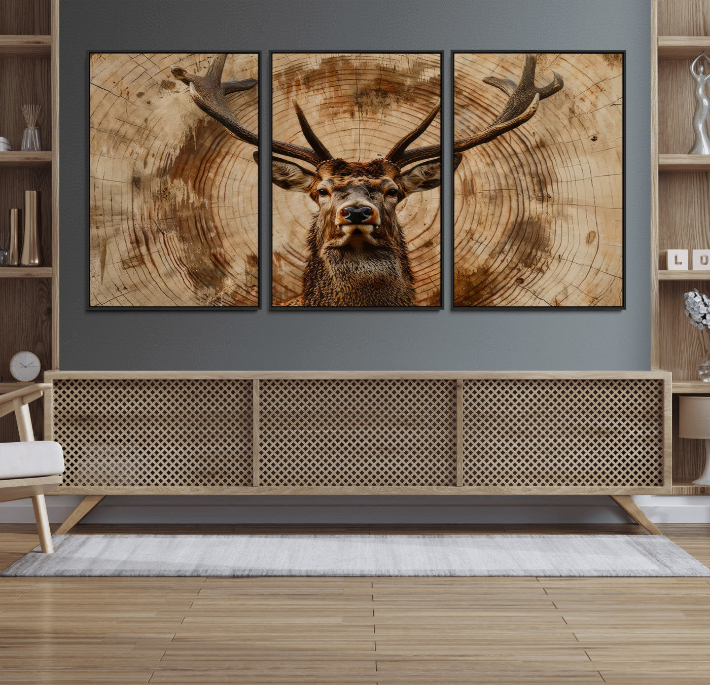 Wood Abstract Deer Wall Art | Rustic Wildlife Canvas Print |