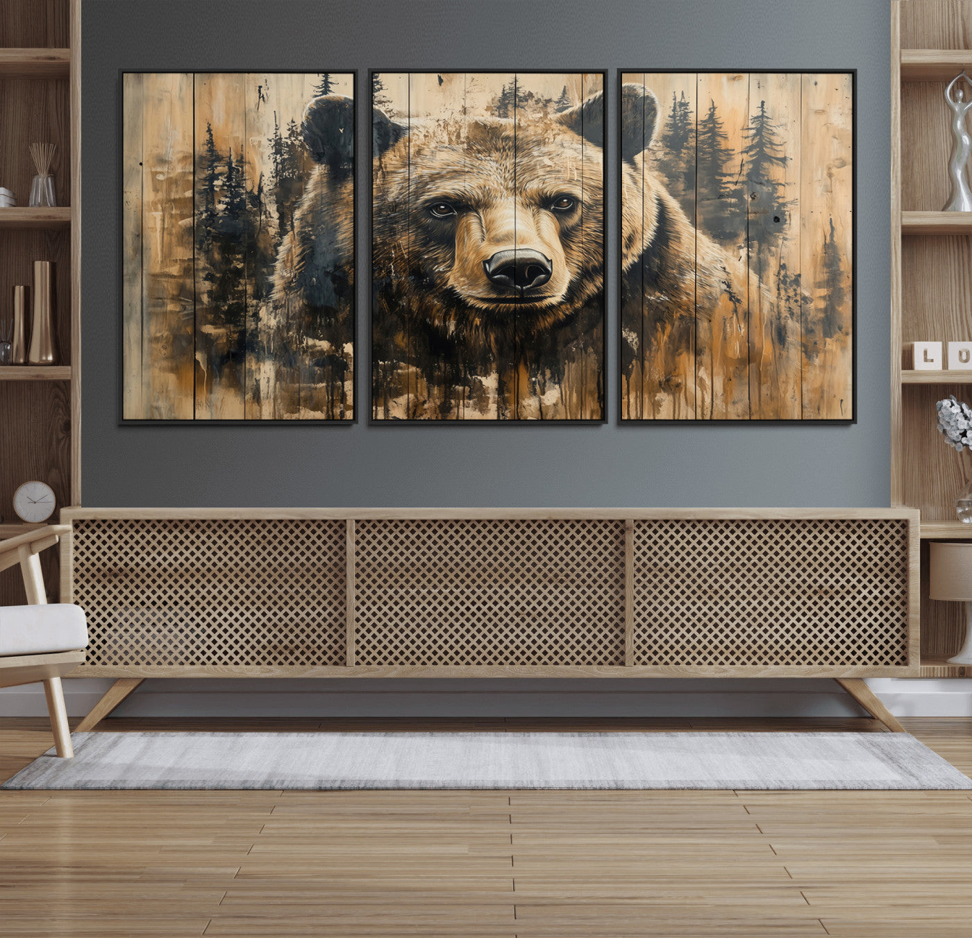 Majestic Grizzly 399 Bear Wall Art | 3-Panel Rustic Canvas