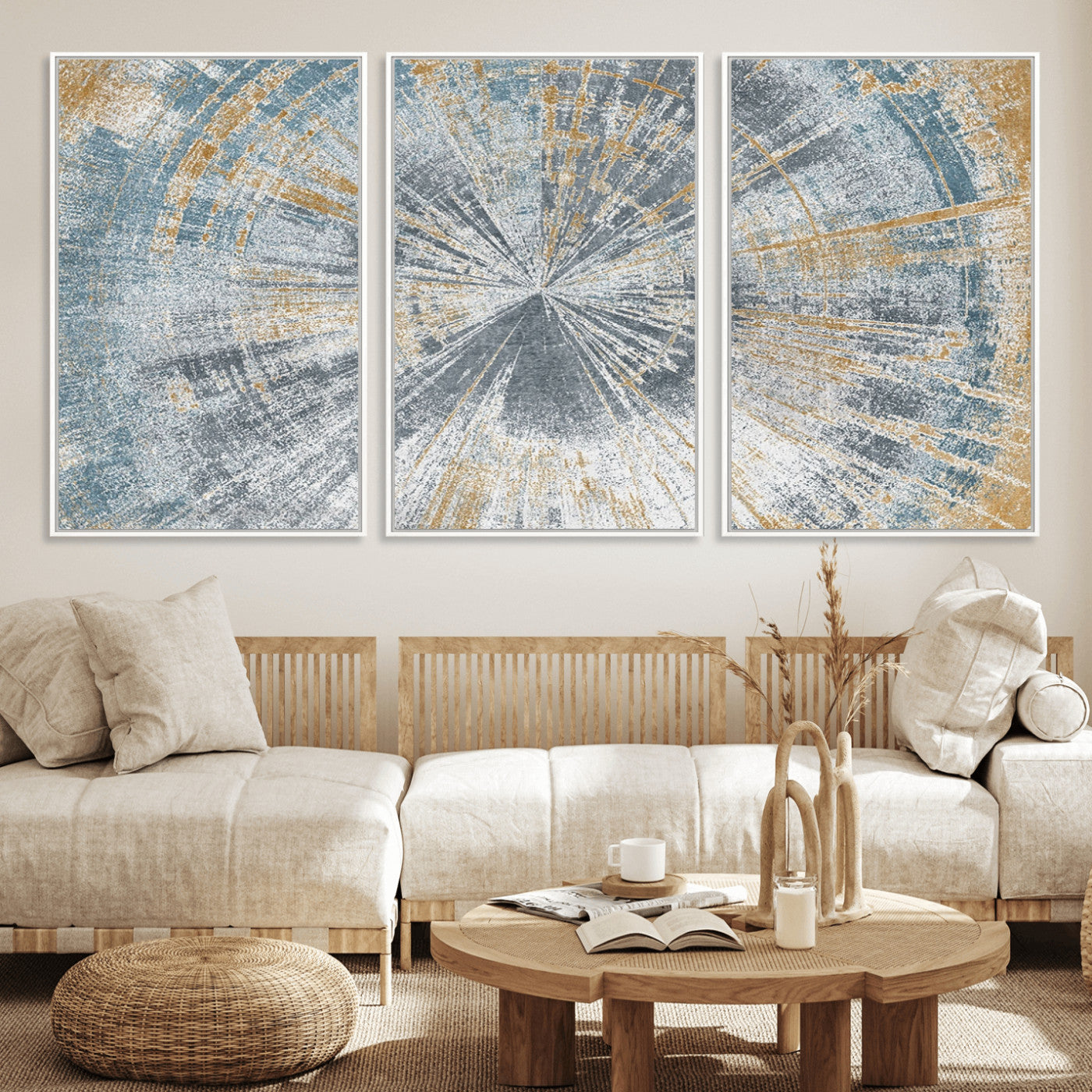 Radiant Abstract Wood Rings Canvas Art – Modern Triptych