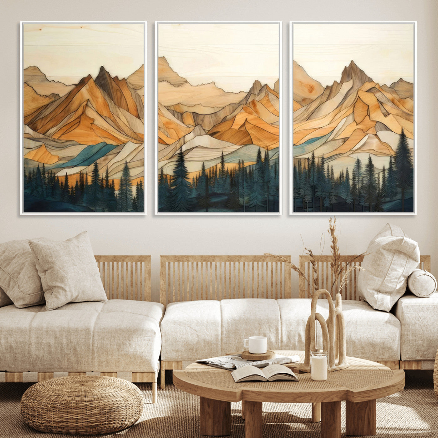 Rustic Wood Mountain Wall Art Print | Triptych Giclee Print