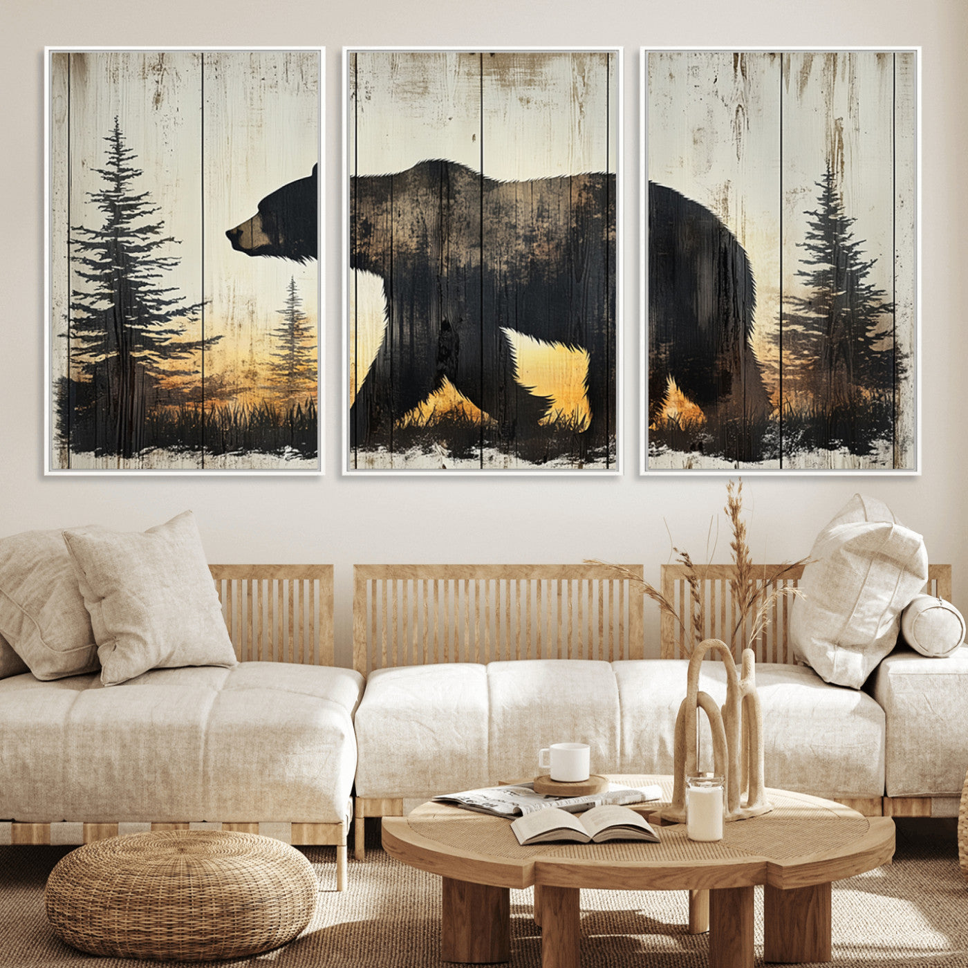 Vintage Bear Wall Art Canvas Print for Farmhouse - Mountain