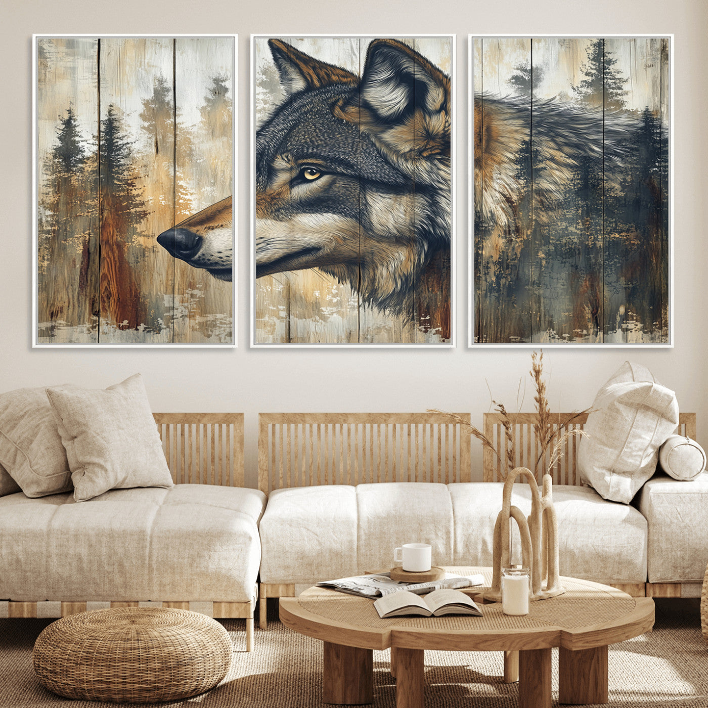 Rustic Wolf Wall Art Canvas Print – Vintage Woodland