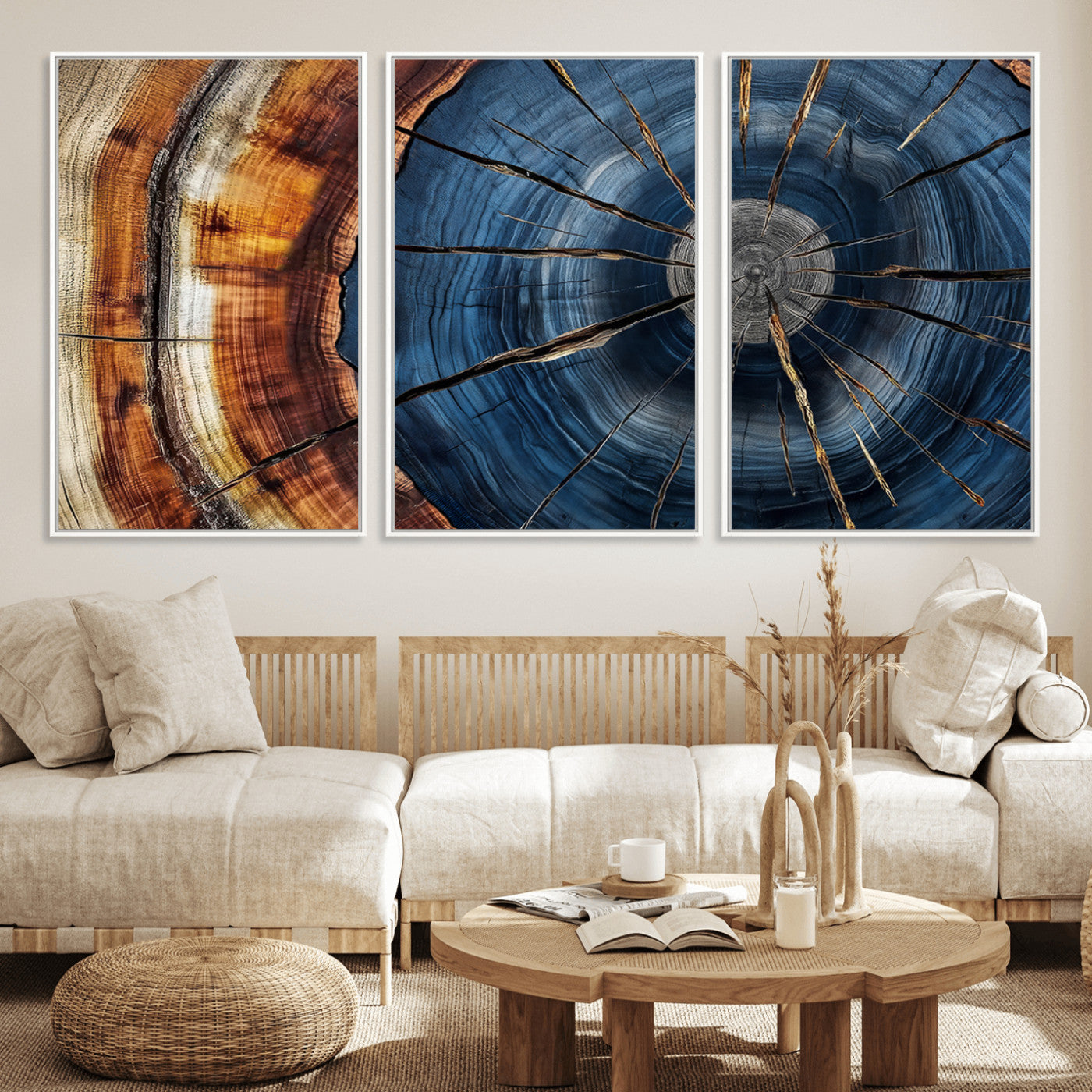 Framed Abstract Tree Ring Wall Art Print Natural Rustic Wood