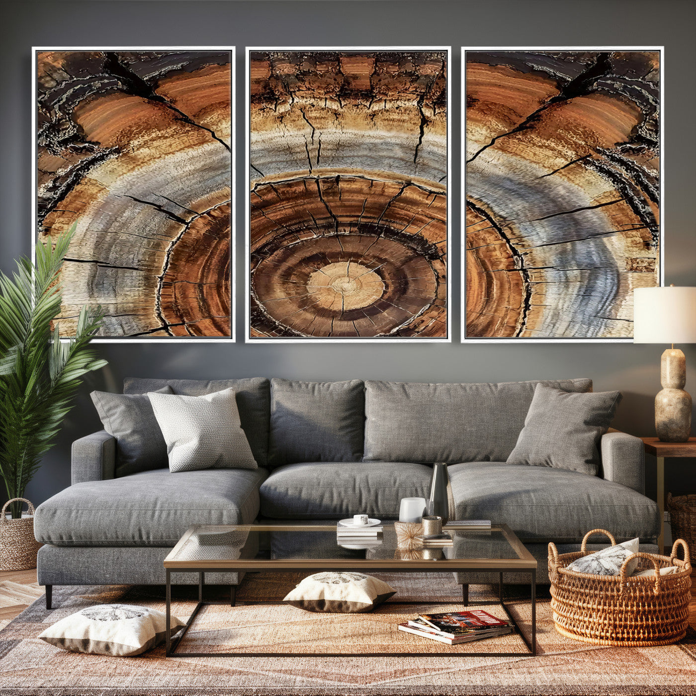 Tree Rings Wall Art Canvas Print – Rustic Wood Texture