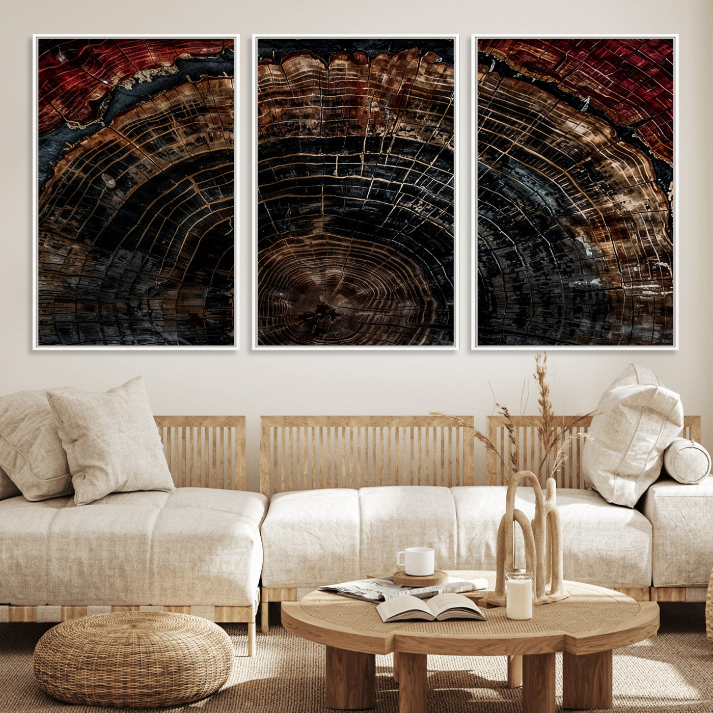 Dark Wood Ring Wall Art Canvas Print – Framed Abstract Tree