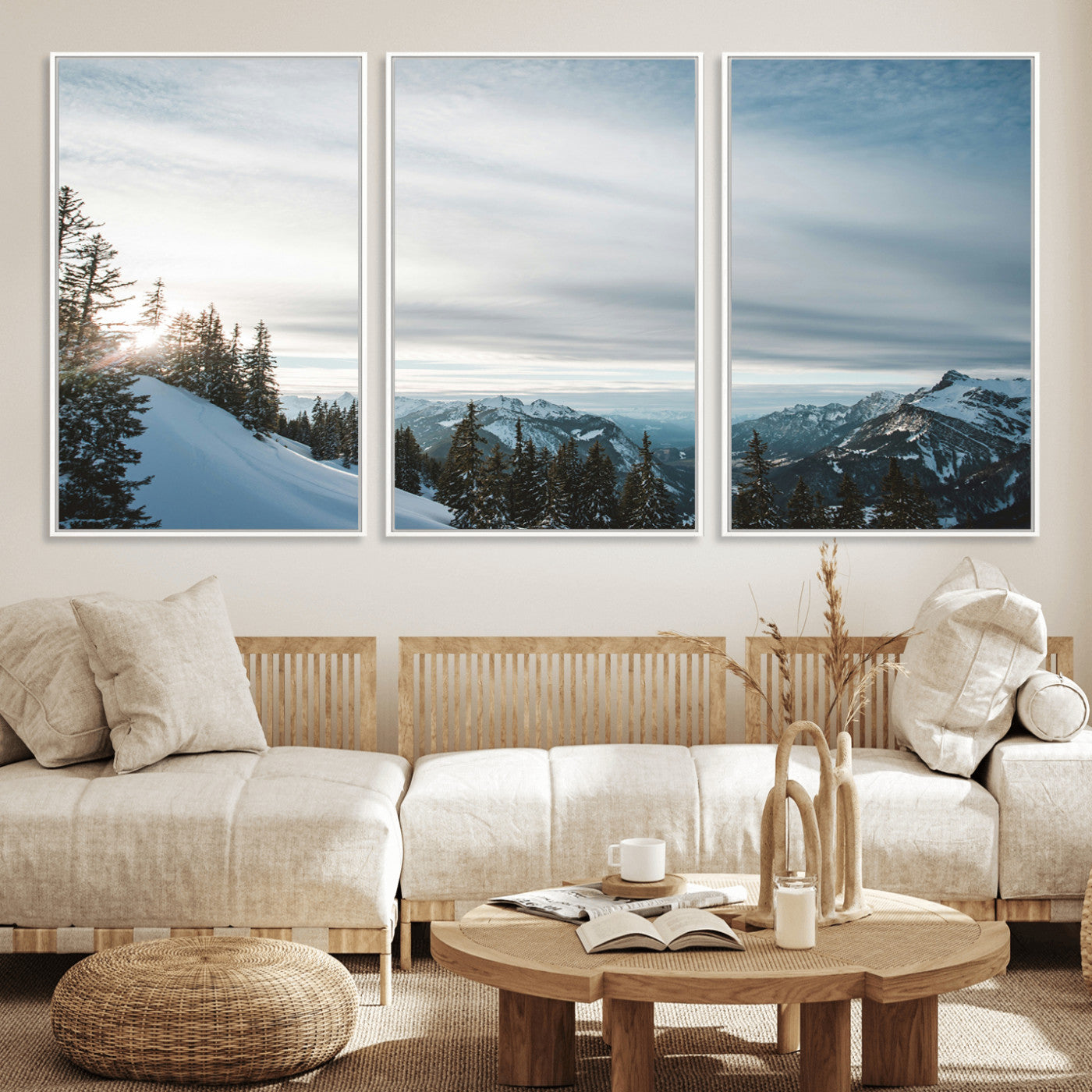 Snowy Mountains Wall Art Canvas Print – Framed Alpine