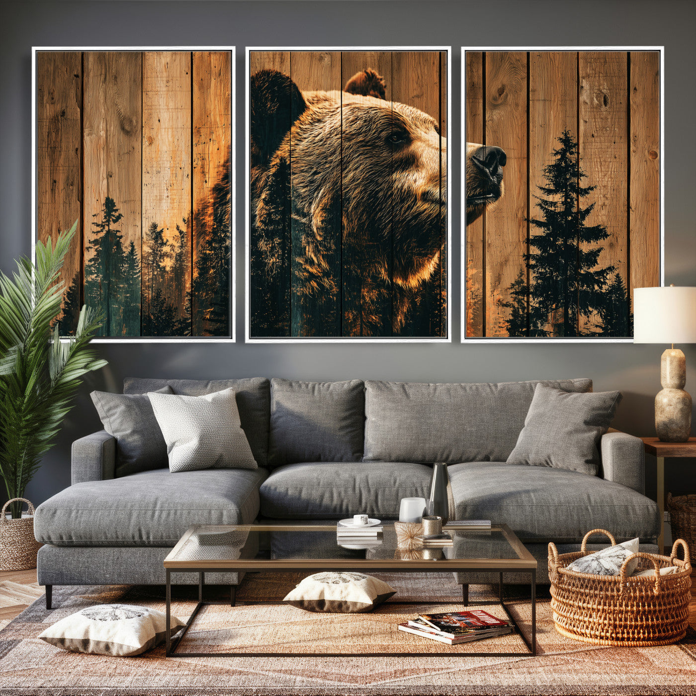 Rustic Bear Wall Art Canvas Print – Woodland Wildlife