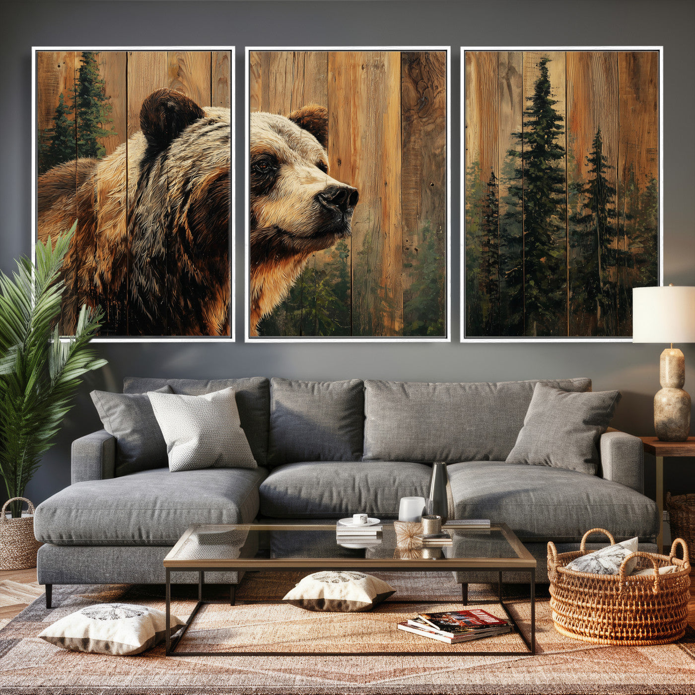 Grizzly Bear Wall Art Canvas Print, Rustic Wildlife Bear