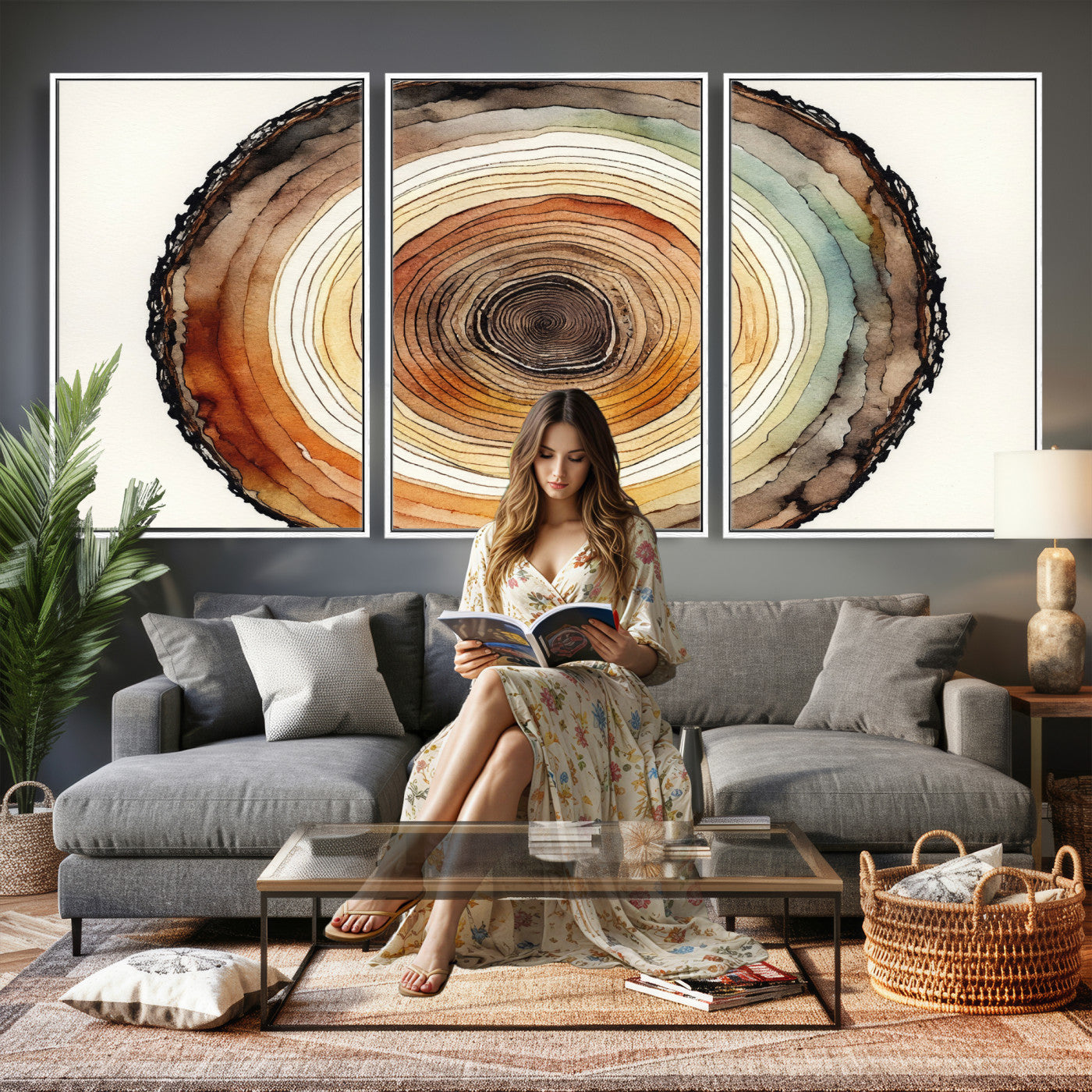 Natural Wood Slice Wall Art Canvas Print, Tree Ring Wall