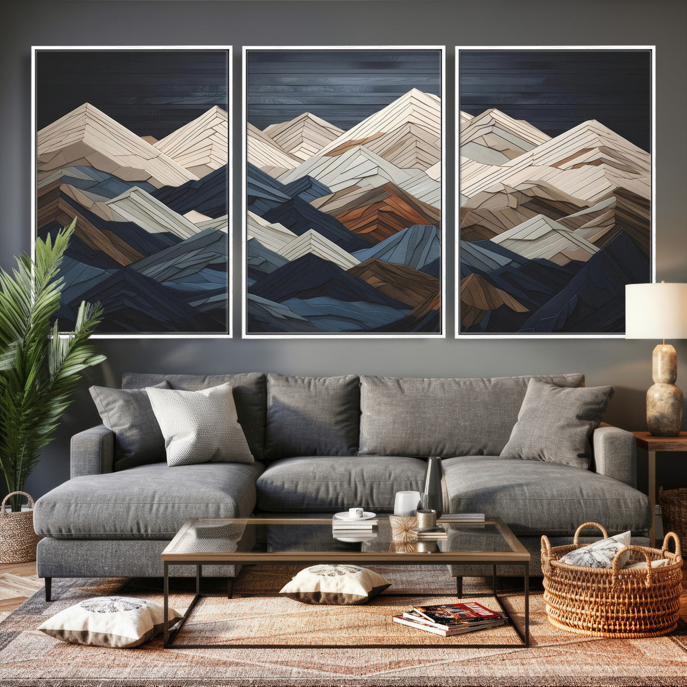Wood Mountain Wall Art | Mountain Canvas Print Wood Decor |
