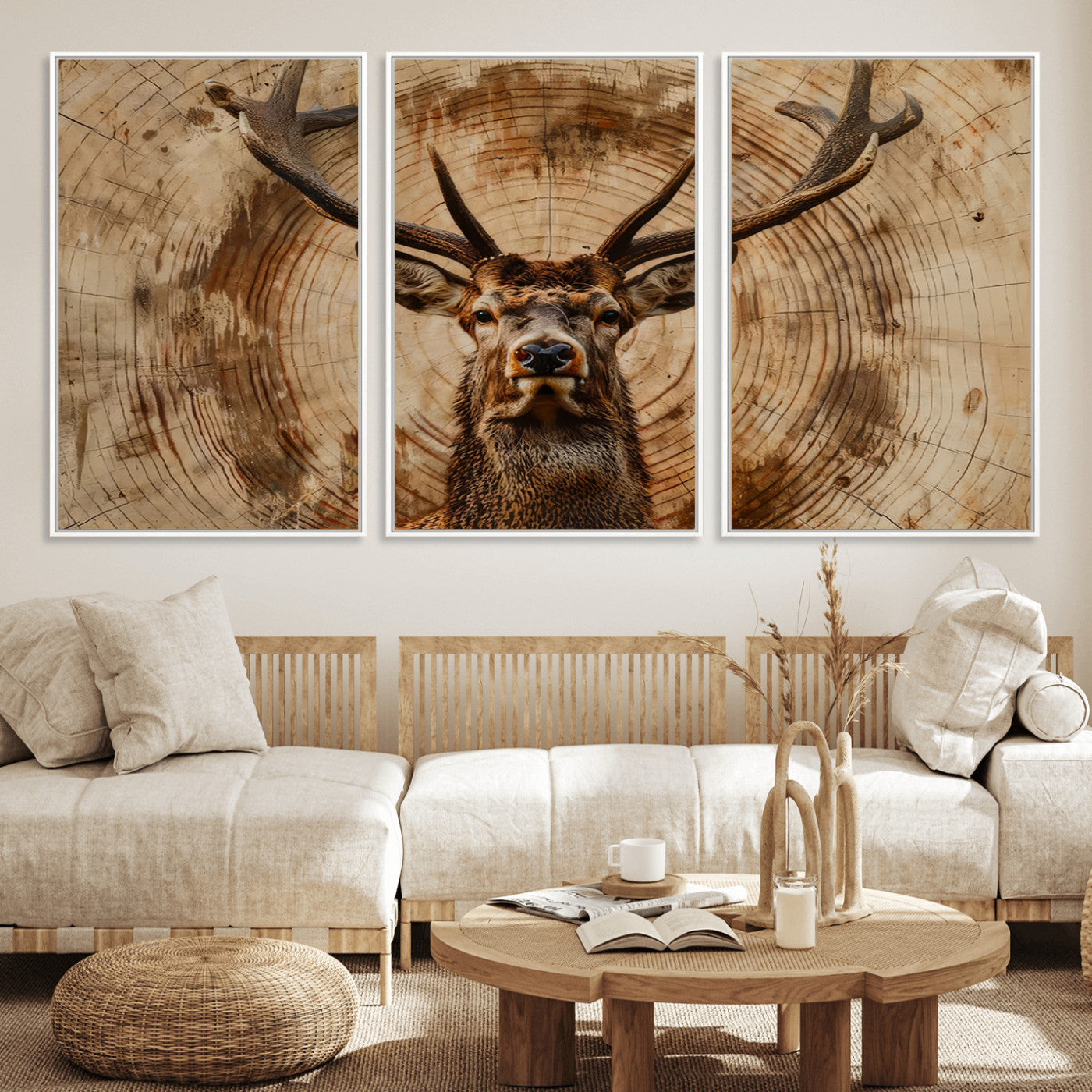 Wood Abstract Deer Wall Art | Rustic Wildlife Canvas Print |
