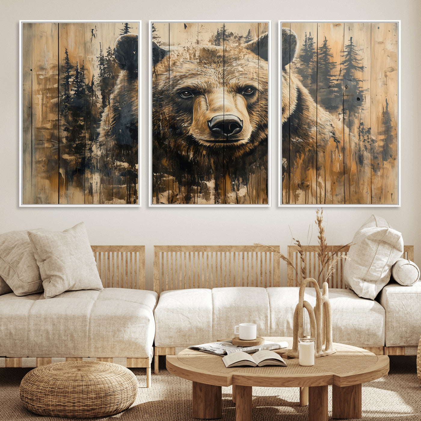 Majestic Grizzly 399 Bear Wall Art | 3-Panel Rustic Canvas