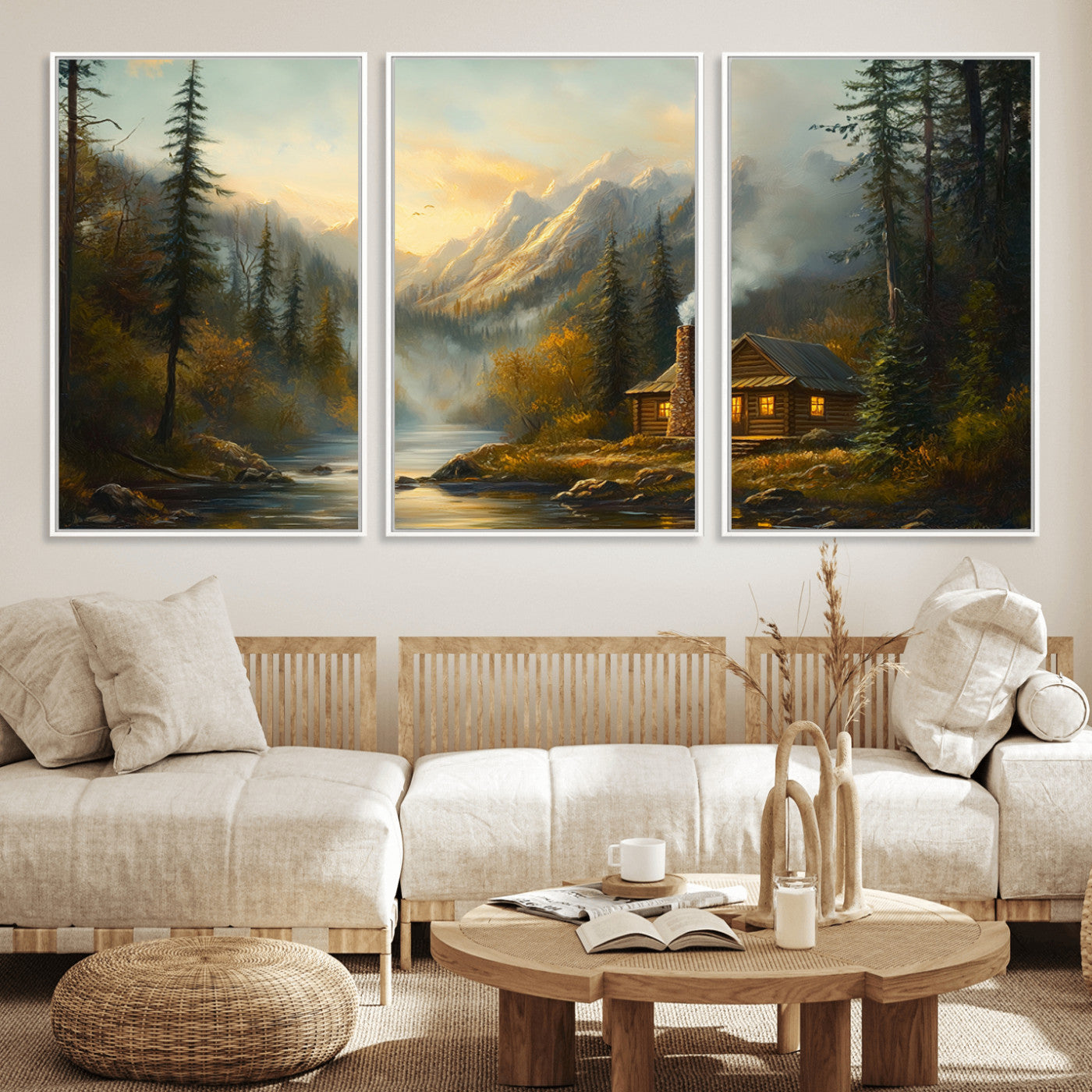 Wood Cabin Retreat Mountain at Sunset Wall Art Print -