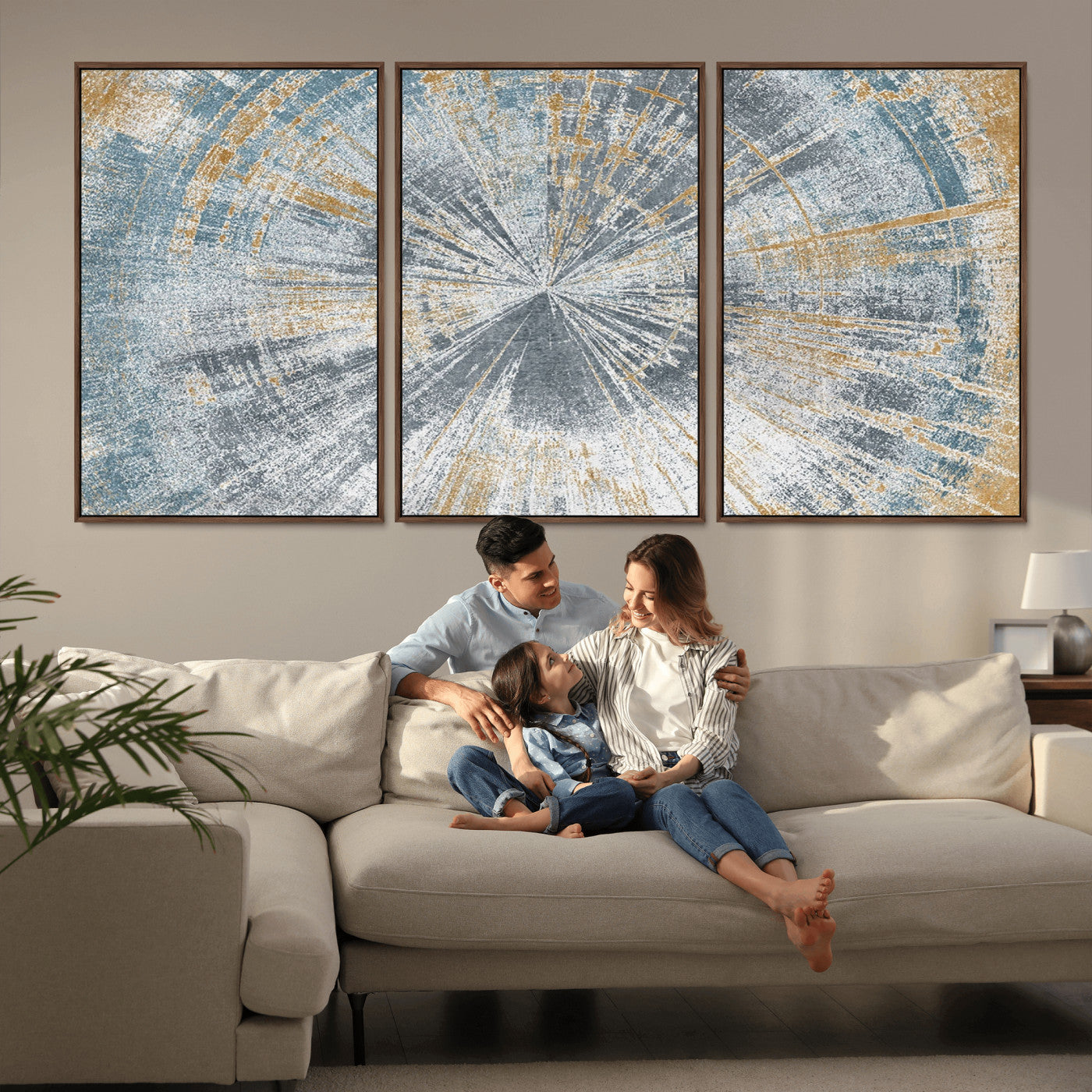 Radiant Abstract Wood Rings Canvas Art – Modern Triptych