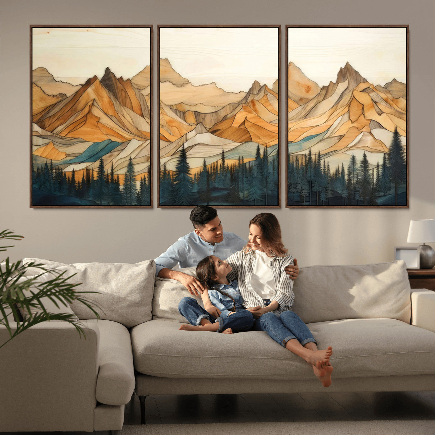 Rustic Wood Mountain Wall Art Print | Triptych Giclee Print