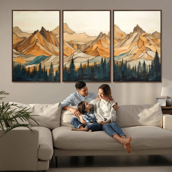 Rustic Wood Mountain Wall Art Print | Triptych Giclee Print