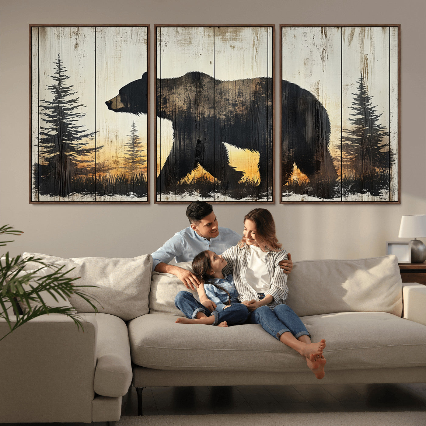 Vintage Bear Wall Art Canvas Print for Farmhouse - Mountain