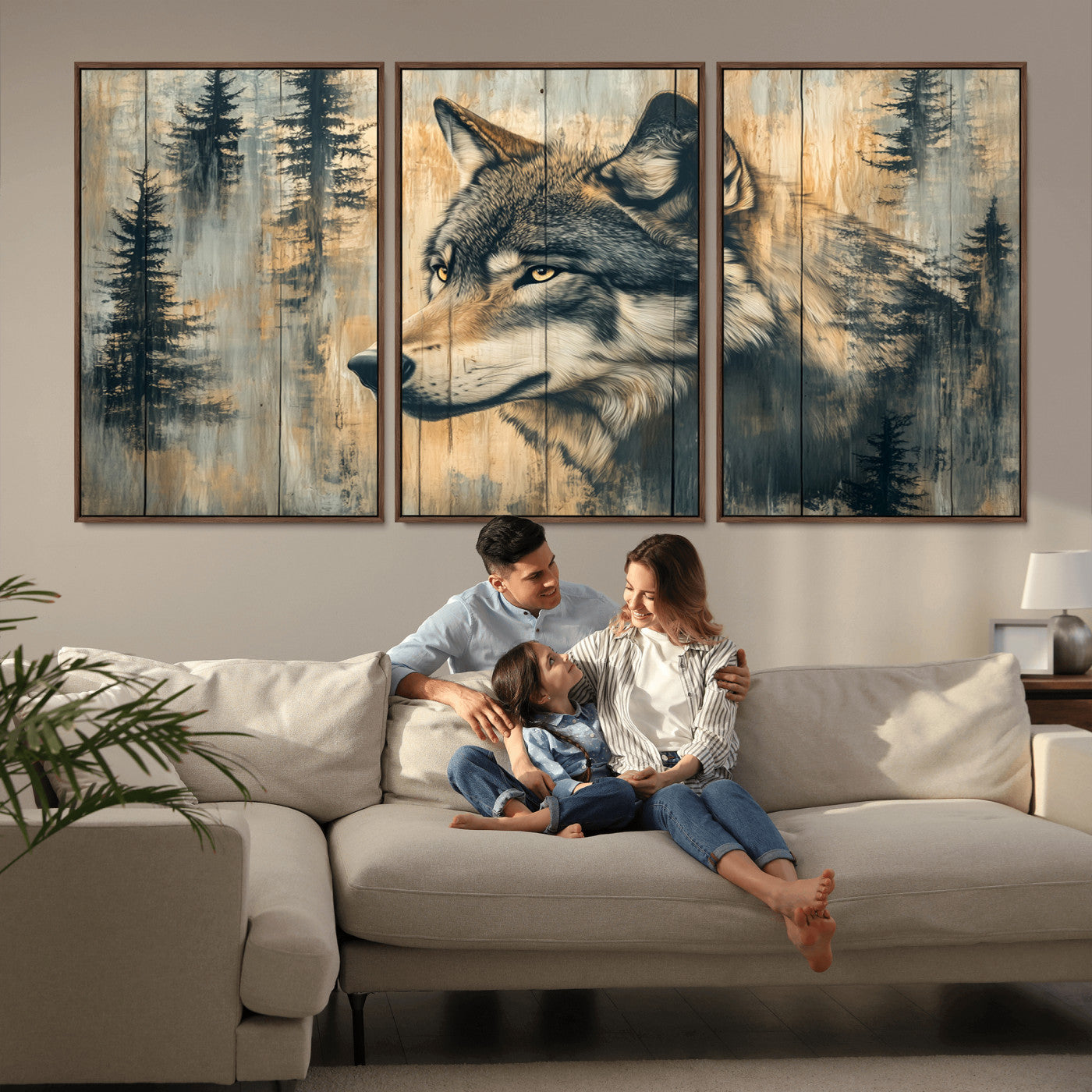 Wood Style Rustic Wolf Wall Art Canvas Print, Vintage