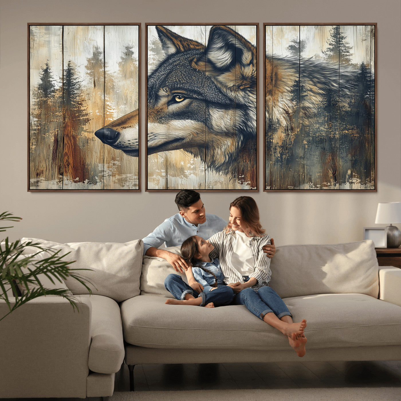 Rustic Wolf Wall Art Canvas Print – Vintage Woodland