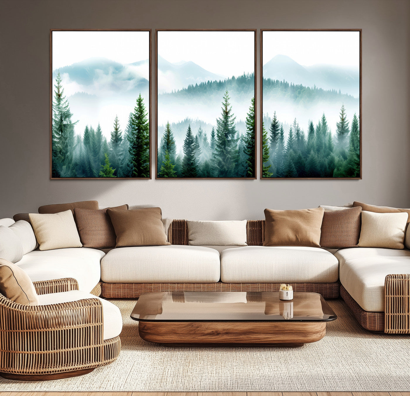 Pine Forest Wall Art Canvas Print – Misty Mountains Foggy