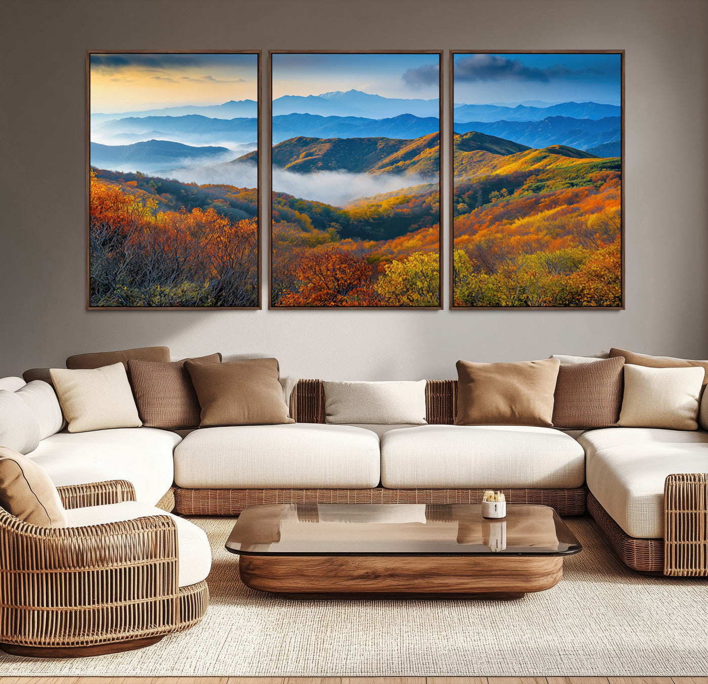 Autumn Mountains Wall Art Canvas Print – Foggy Peaks