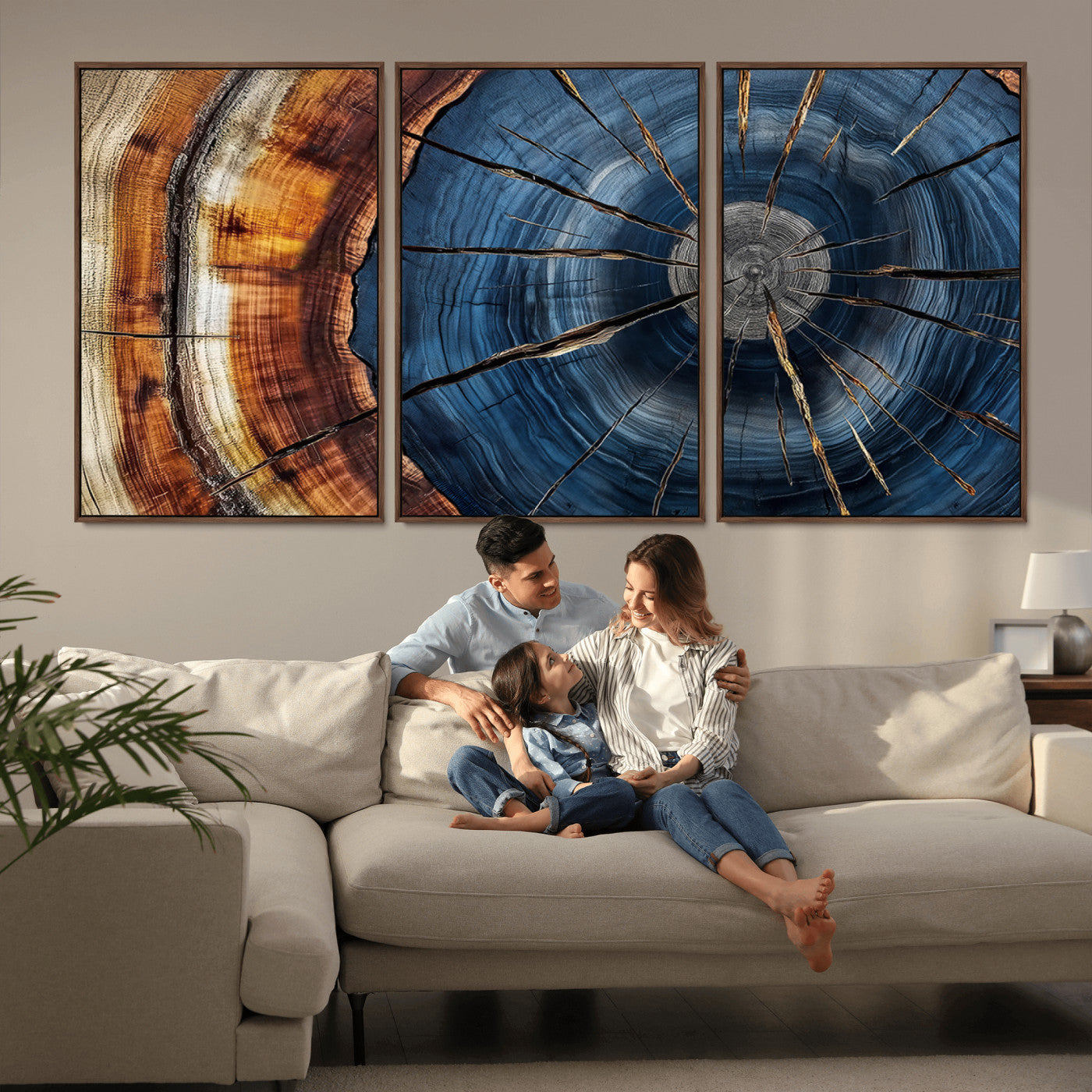 Framed Abstract Tree Ring Wall Art Print Natural Rustic Wood
