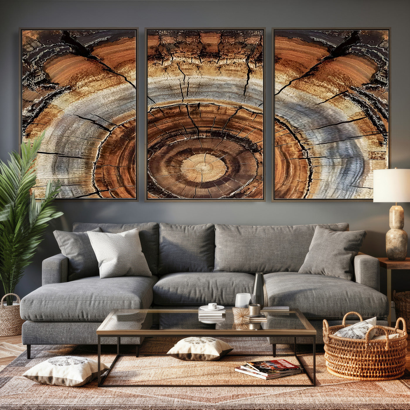 Tree Rings Wall Art Canvas Print – Rustic Wood Texture